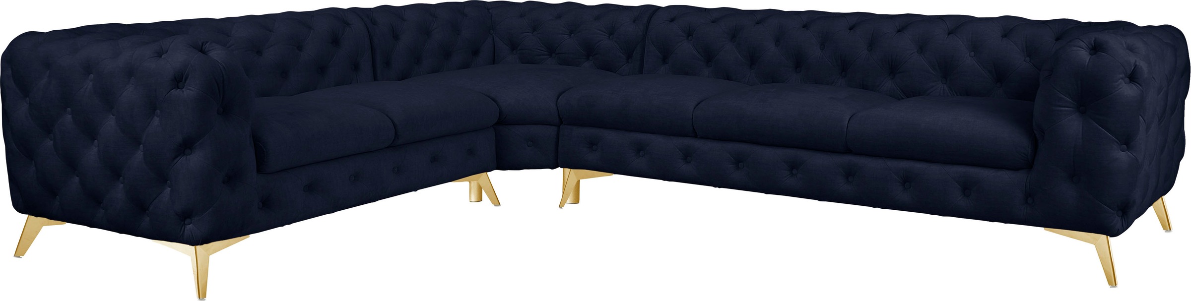 Leonique Chesterfield-Sofa »Ecksofa GLYNIS L-Form mit Wellenunterfederung, Maße B/T/H 323/264/75cm«, aufwändige Knopfheftung, moderne Chesterfield Optik, Fußfarbe wählbar