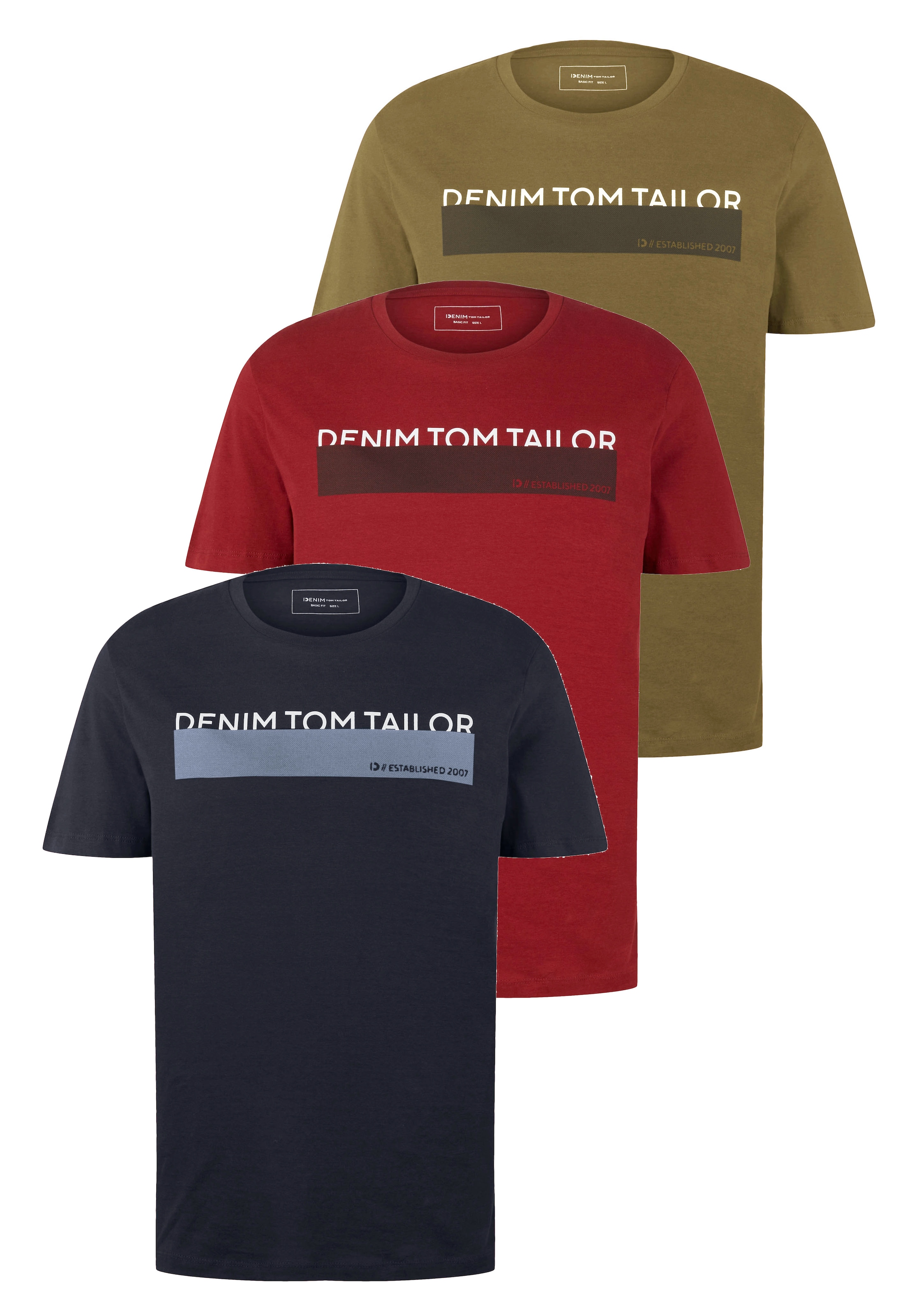 TOM TAILOR Denim T-Shirt, (Packung, 3 tlg.), in verschiedenen Farben