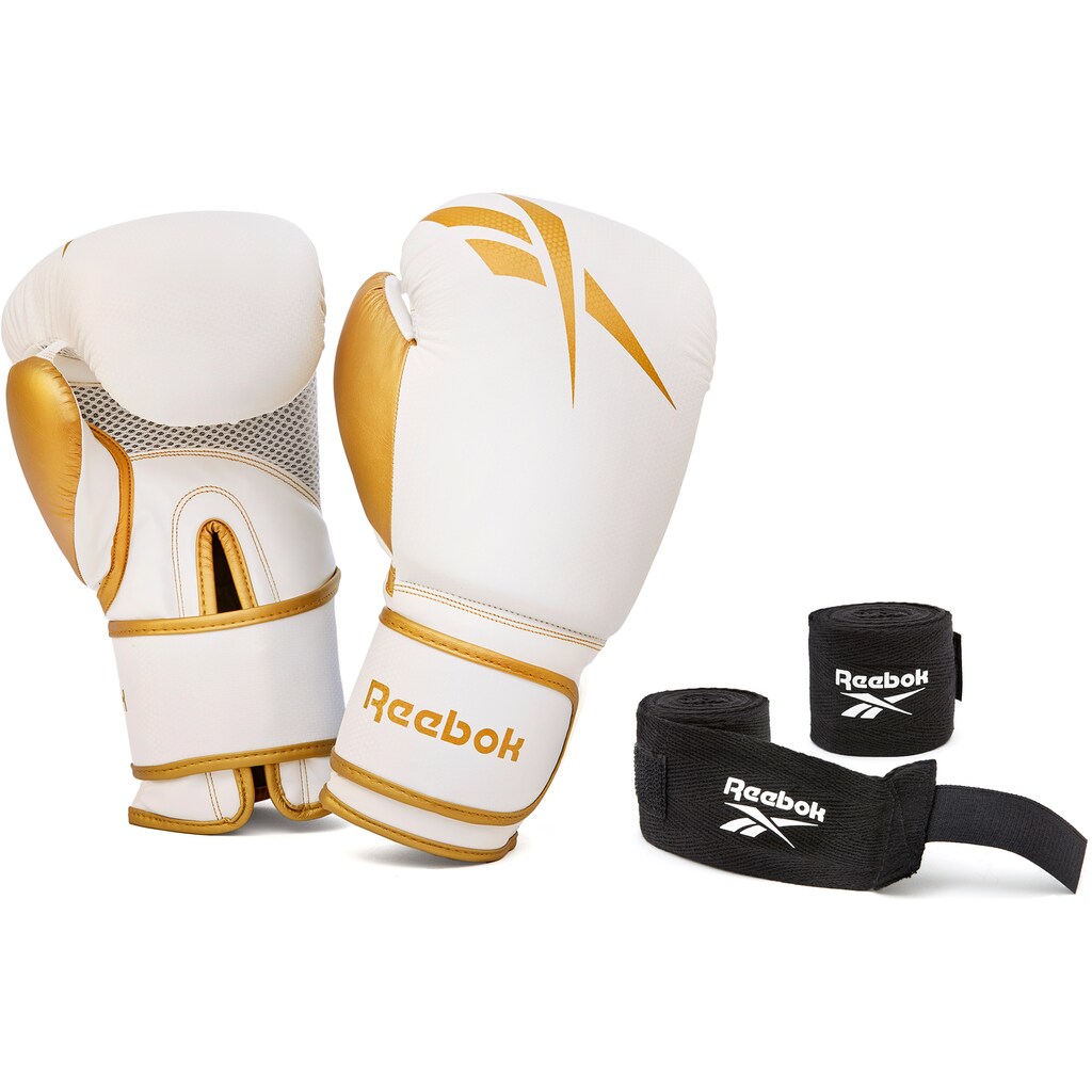 Reebok Boxhandschuhe »12oz. Boxhandschuhe + Handbandagen gold«, (Set, 4 tlg.)