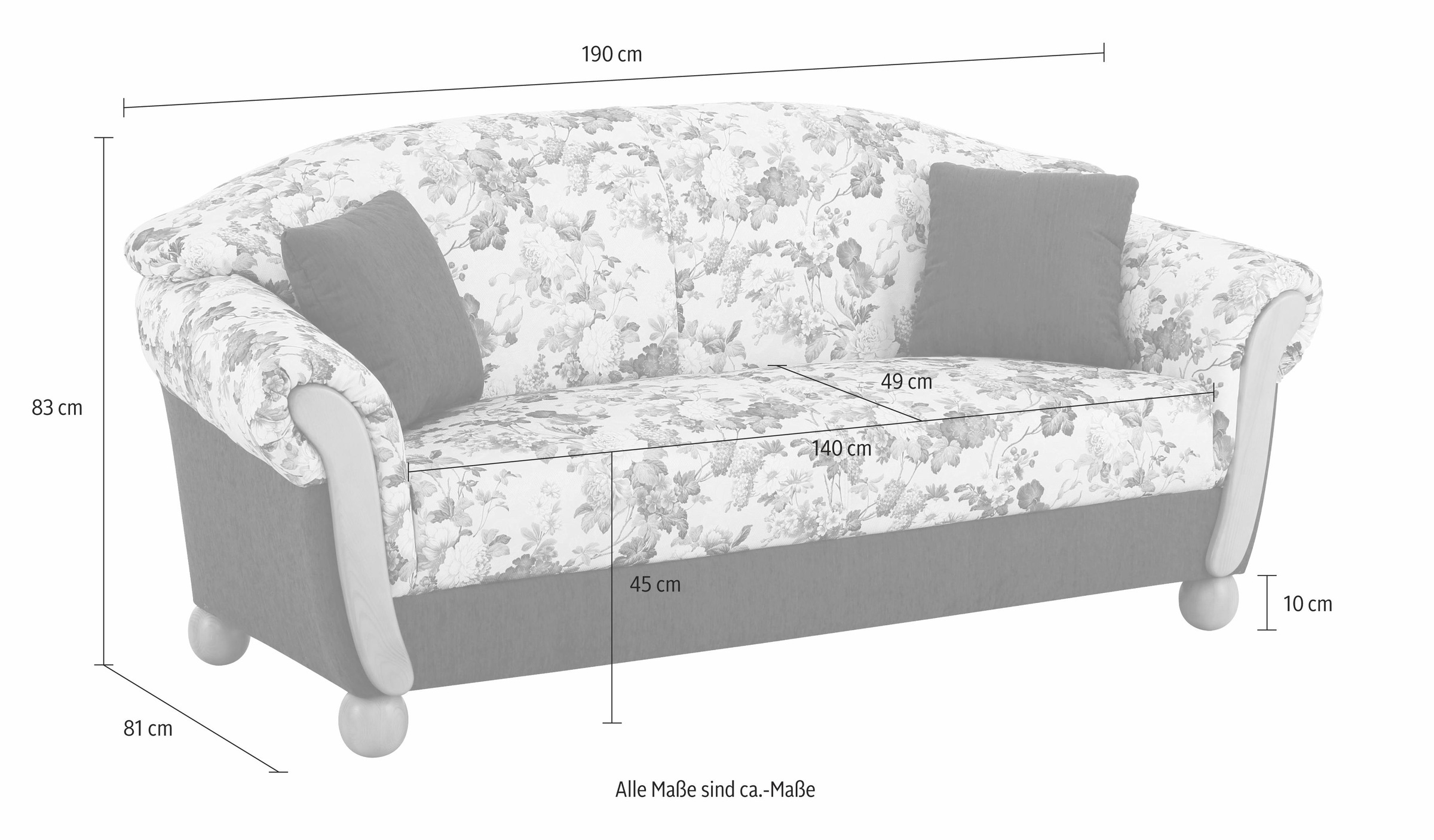 Home affaire 3-Sitzer »Milano, bequemes Sofa mit geschwungenen Armlehnen, L günstig online kaufen