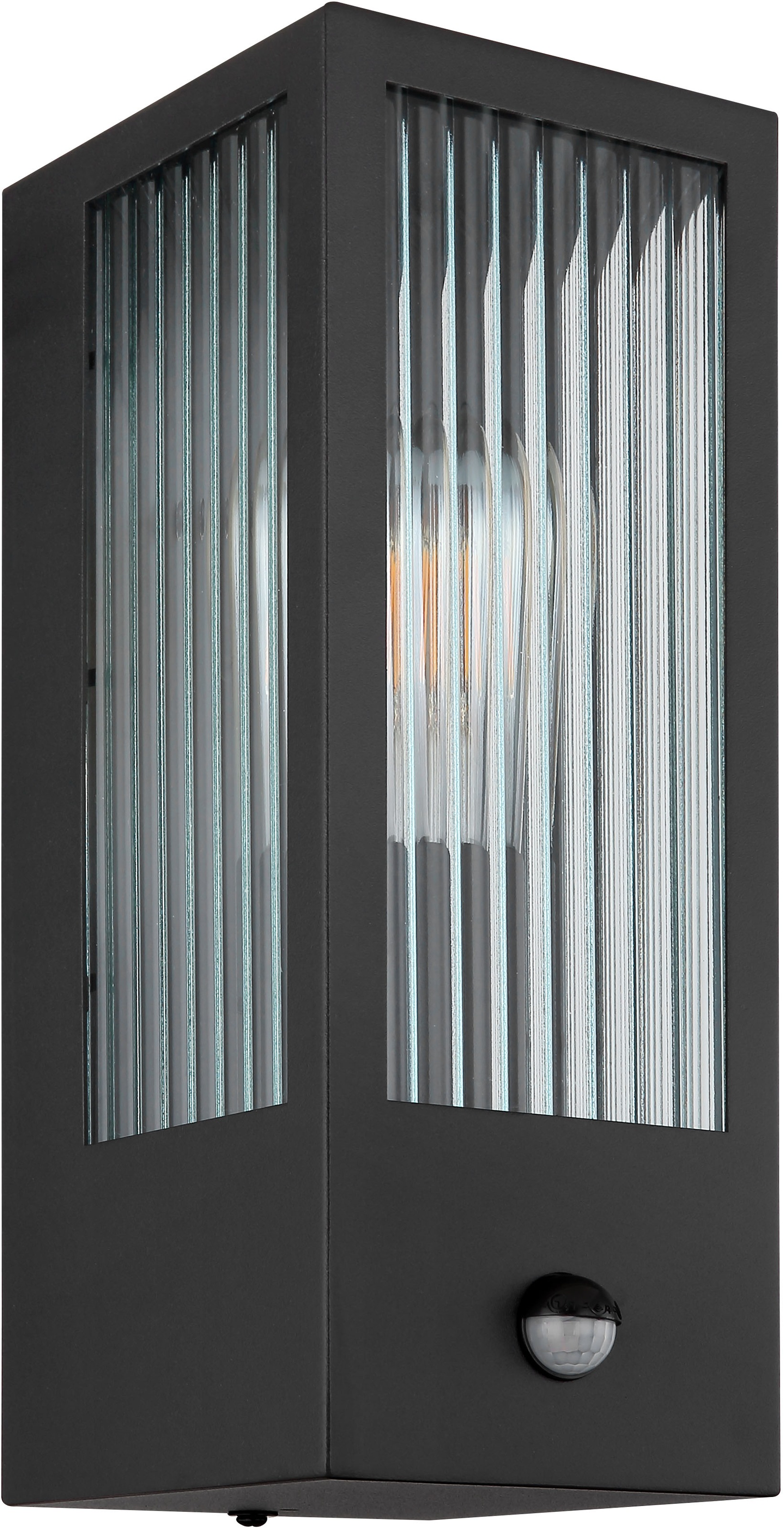 GLOBO LIGHTING Außen-Wandleuchte »GUNDULA« E27 1 Stk. Außenlampe/schwarz/IP44/Terrasse/Wand/Sensor/Glas gerillt