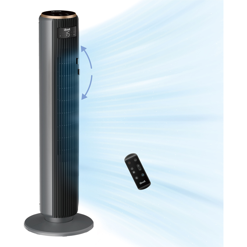 LEVOIT Turmventilator »Temosense 36 DC« mit Fernbedienung, oszillierend, 15 Lüftergeschwindigkeiten grau