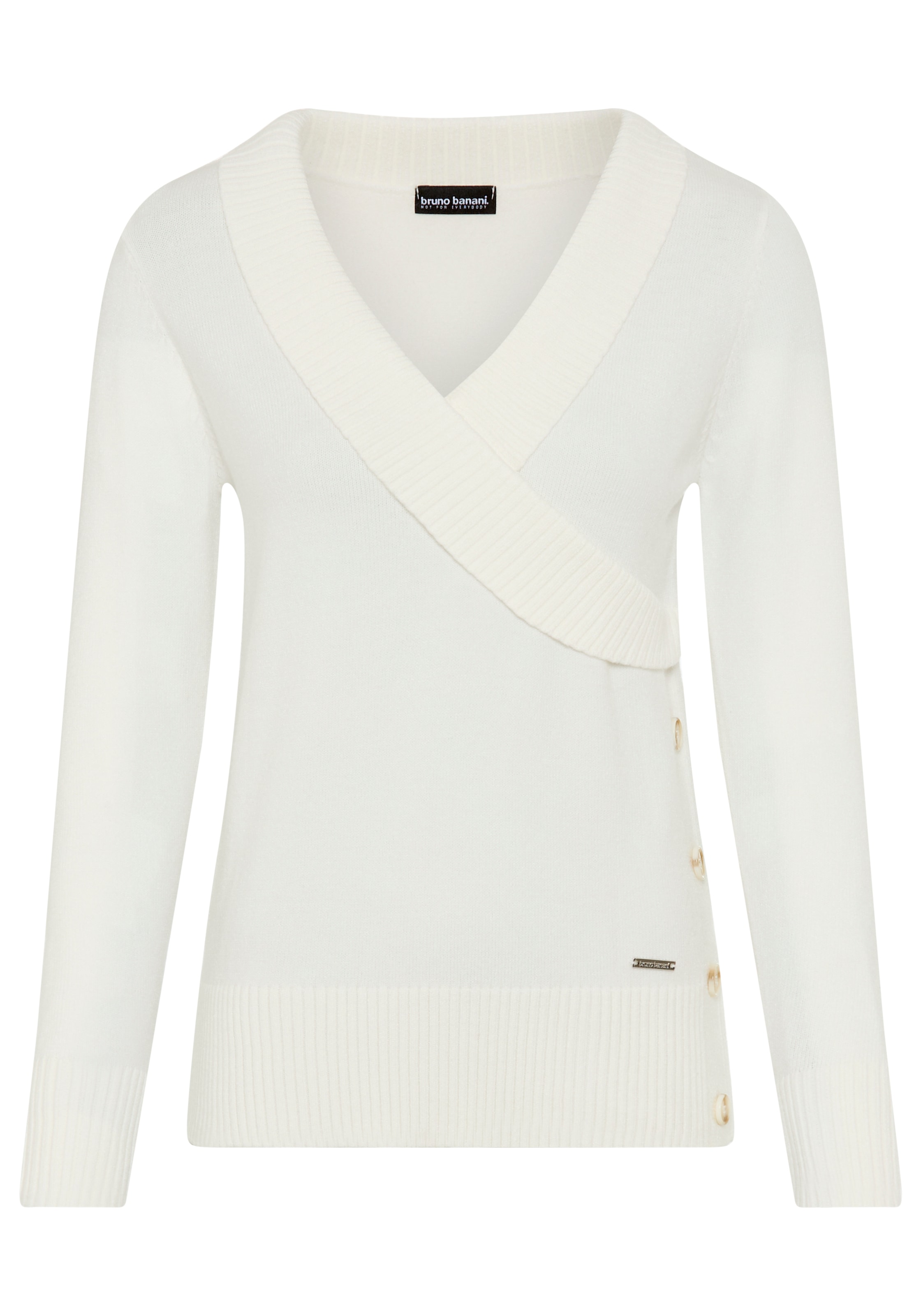 Bruno Banani Schalkragenpullover Wickel-Optik mit Zierknöpfen - NEUE KOLLEKTION