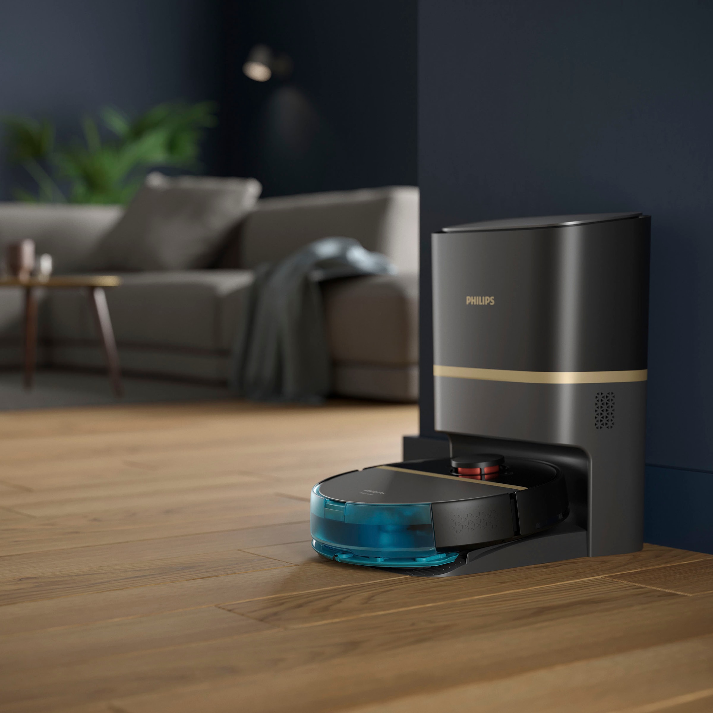 Philips Saugroboter »mit Wischfunktion XU7100/01, Teppichfunktion, 360° Lasernavigation« 180 min Akkulaufzeit, ToF-Sensoren, inkl. Entleerungsstation