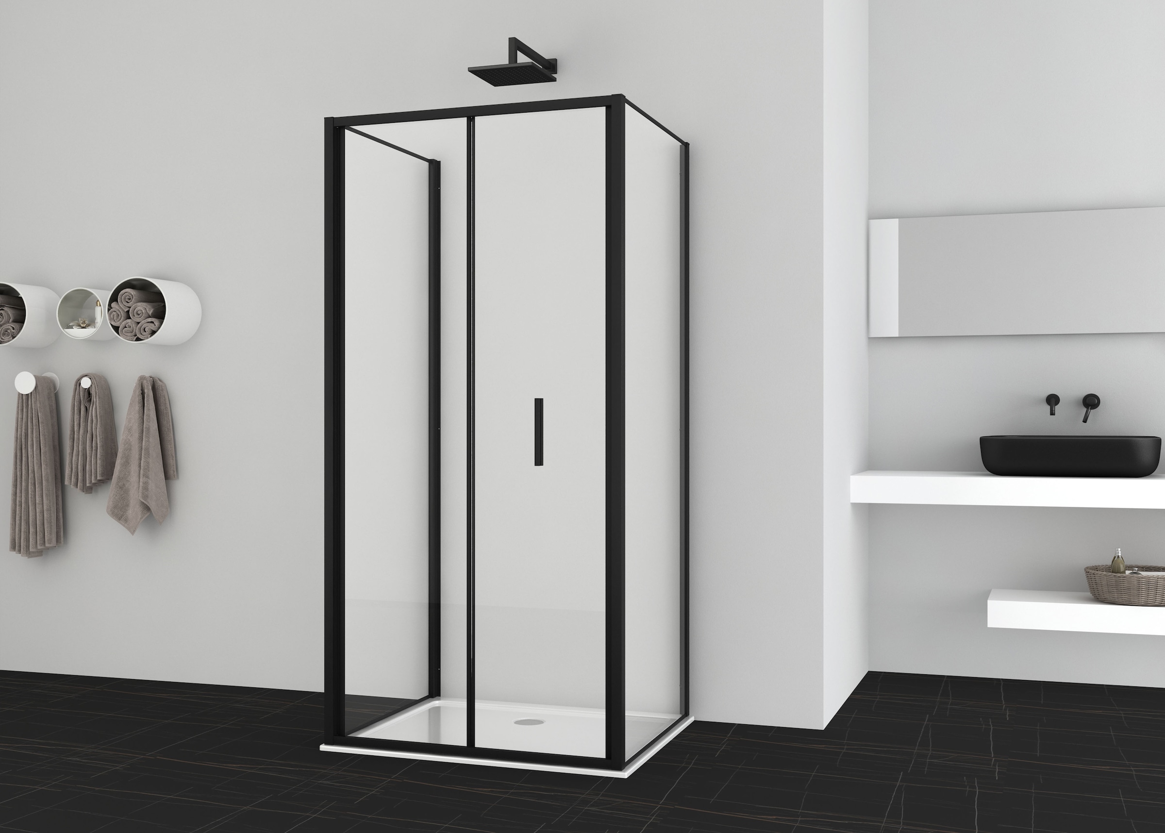 Sanotechnik Dusch-Falttür »Sanotechnik SlimLine Falttür schwarz« Easy Clean Beschichtung