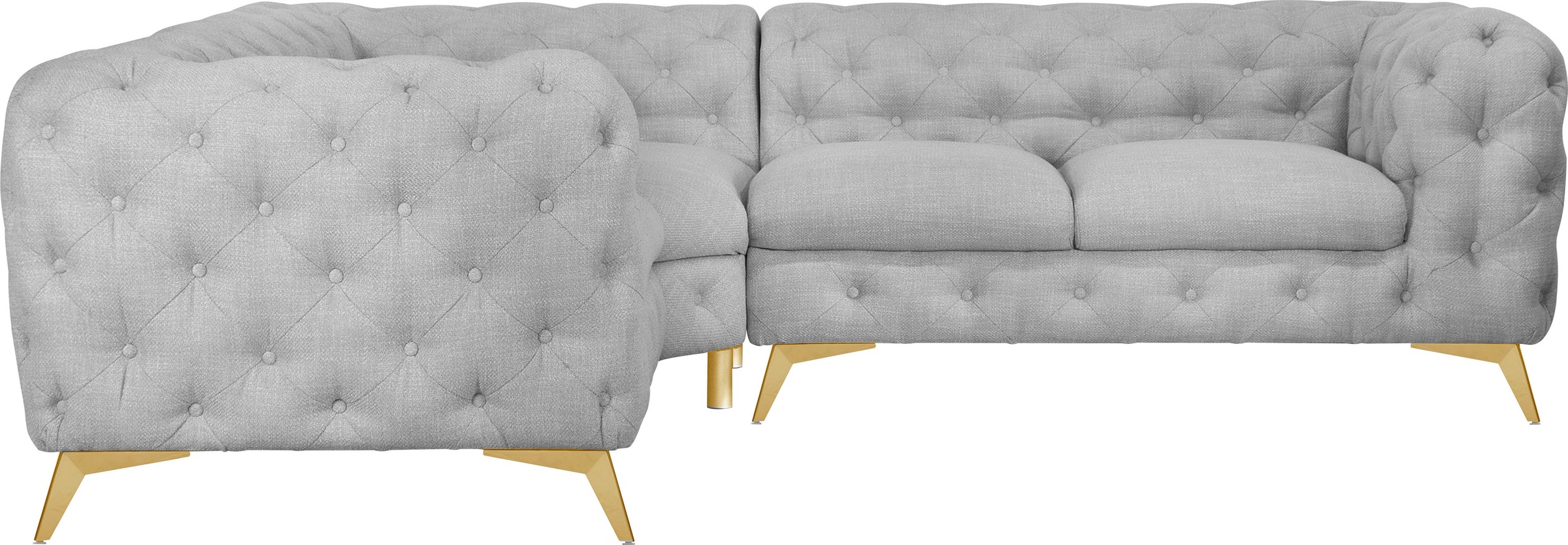 Leonique Chesterfield-Sofa »Ecksofa GLYNIS L-Form mit Wellenunterfederung, Maße B/T/H 264/264/75cm«, aufwändige Knopfheftung, moderne Chesterfield Optik, Fußfarbe wählbar