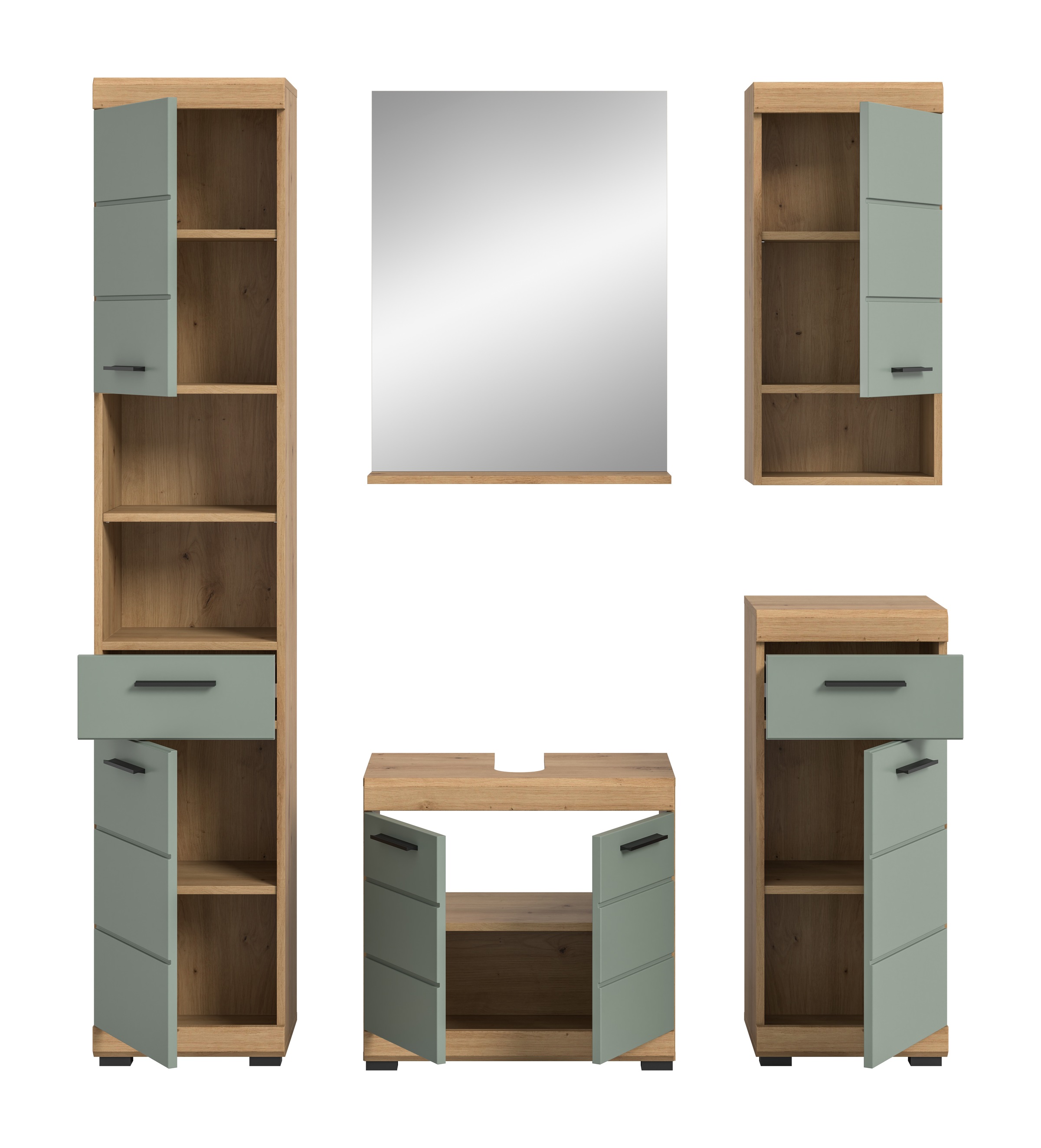 INOSIGN Badmöbel-Set »Siena, 5 teilig, bestehend aus:«, (Set, 5 St.), Hochschrank, WBU, Spiegel, Unterschrank, Hängeschrank