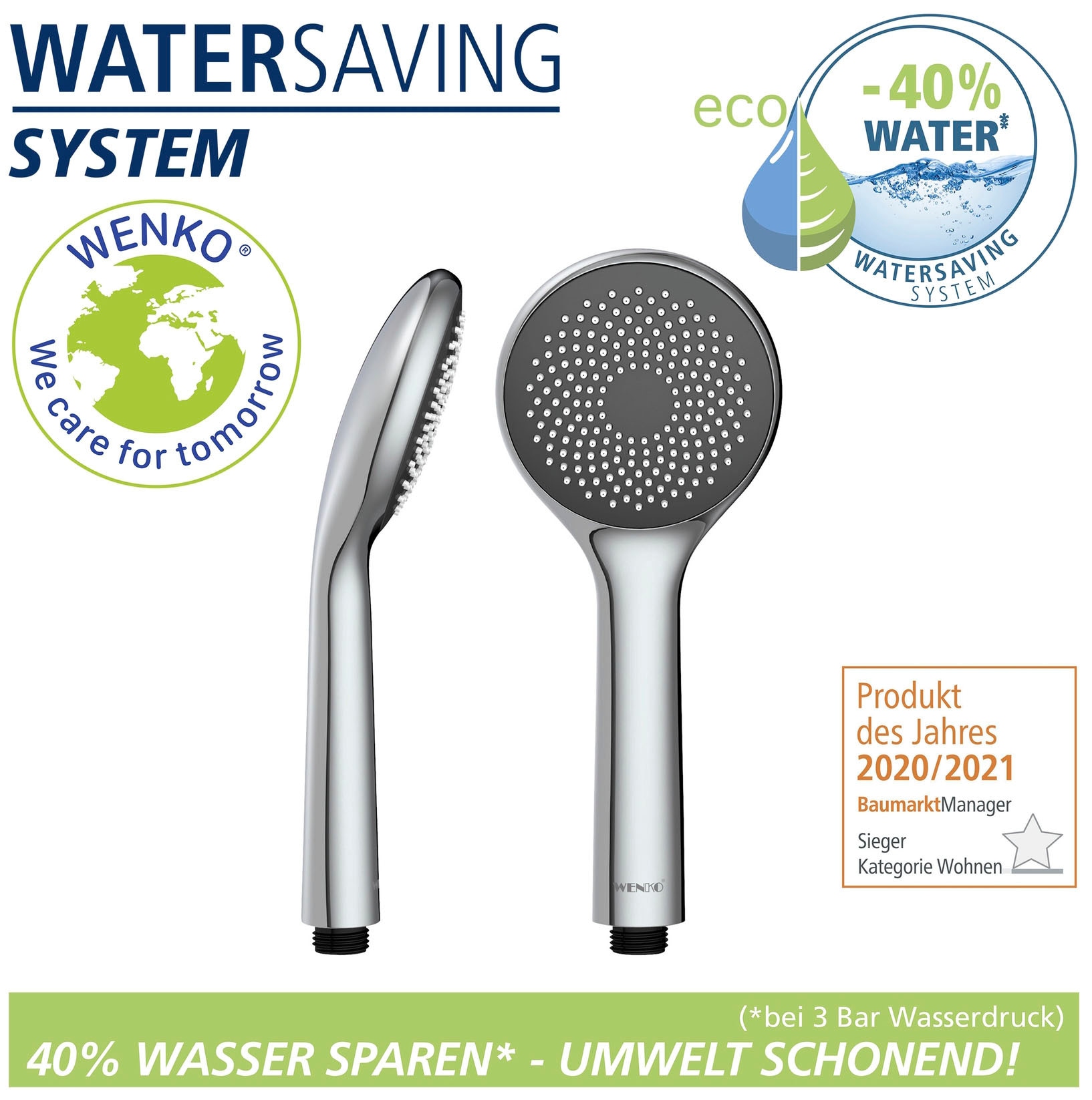 WENKO Handbrause »Watersaving System«, Duschkopf Watersaving, Durchmesser 9,6 cm