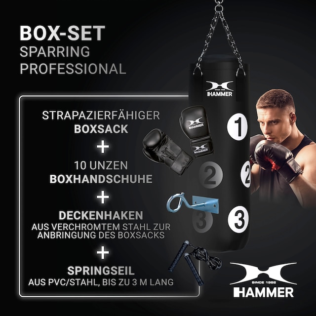 Hammer Boxsack »Sparring Professional«, (Set, mit Trainings-DVD-mit  Boxhandschuhen-mit Sprungseil-mit Haken) online kaufen