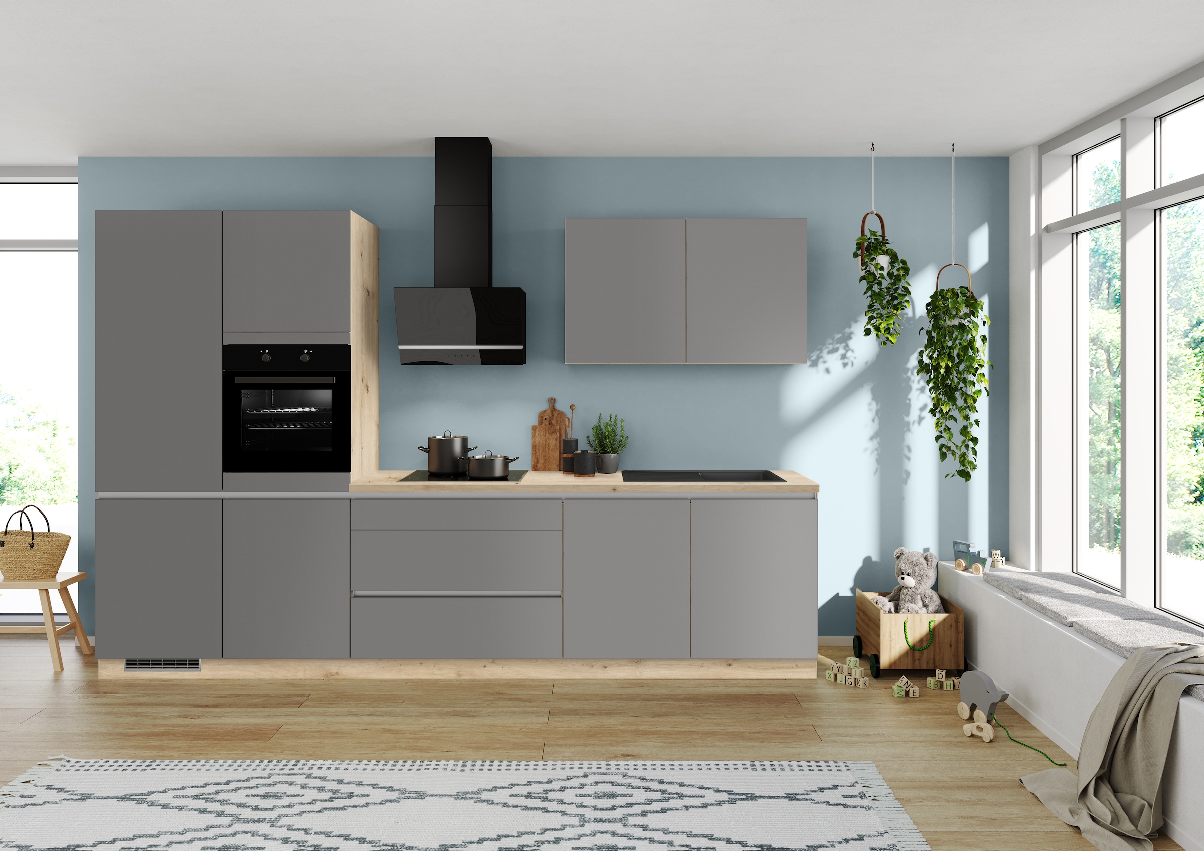IMPULS KÜCHEN Küche »"Dublin", Ausrichtung wählbar, Schubkästen mit Soft-Close,«, vormontiert, wahlweise mit E-Geräten, mit Vollauszug, Breite 340 cm