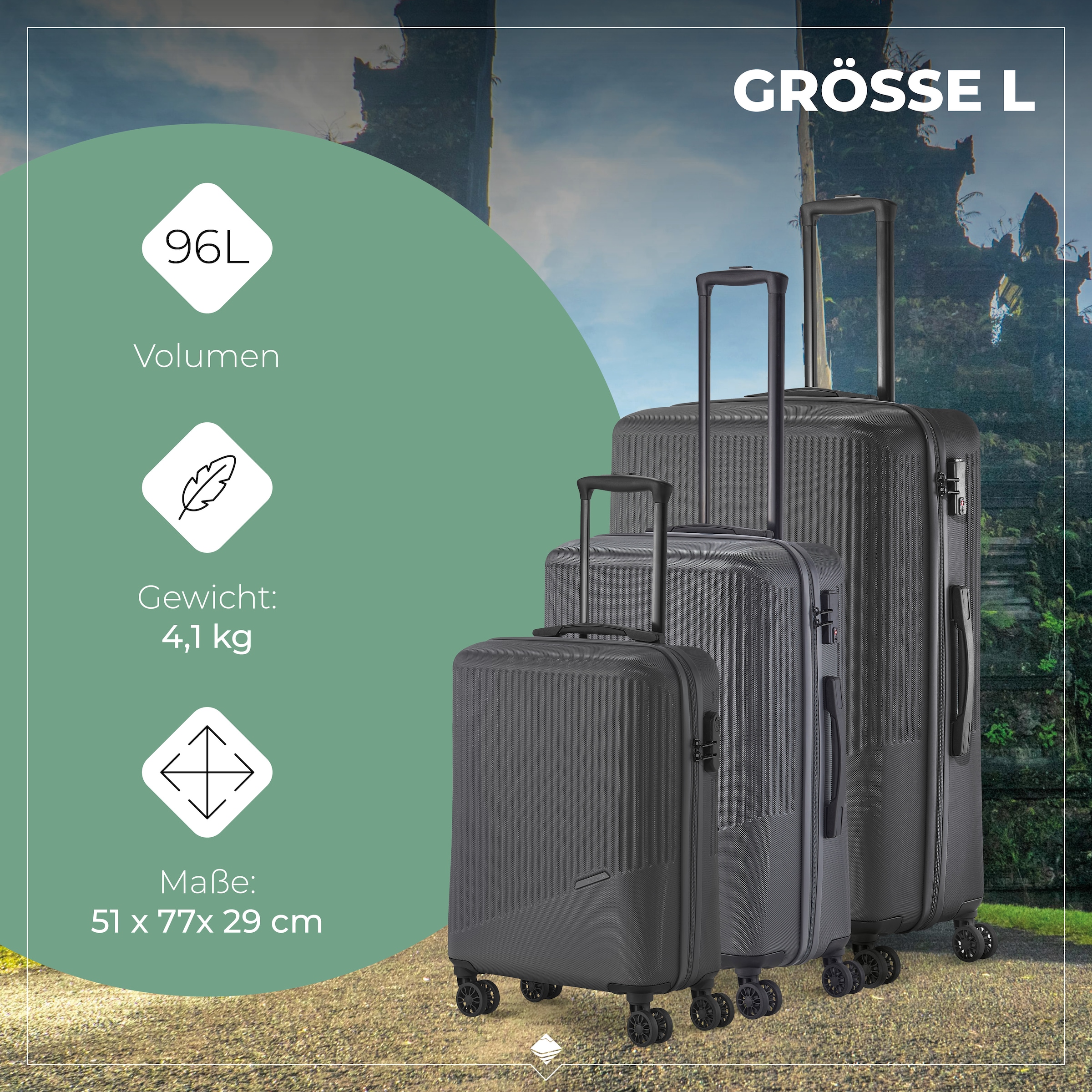 travelite Trolleyset »BALI 4w L/M/S«, (Set, 3 tlg., Hartschalen Trolley Set), Kofferset Reisegepäck Reisekoffer Hartschallenkoffer TSA Schloss