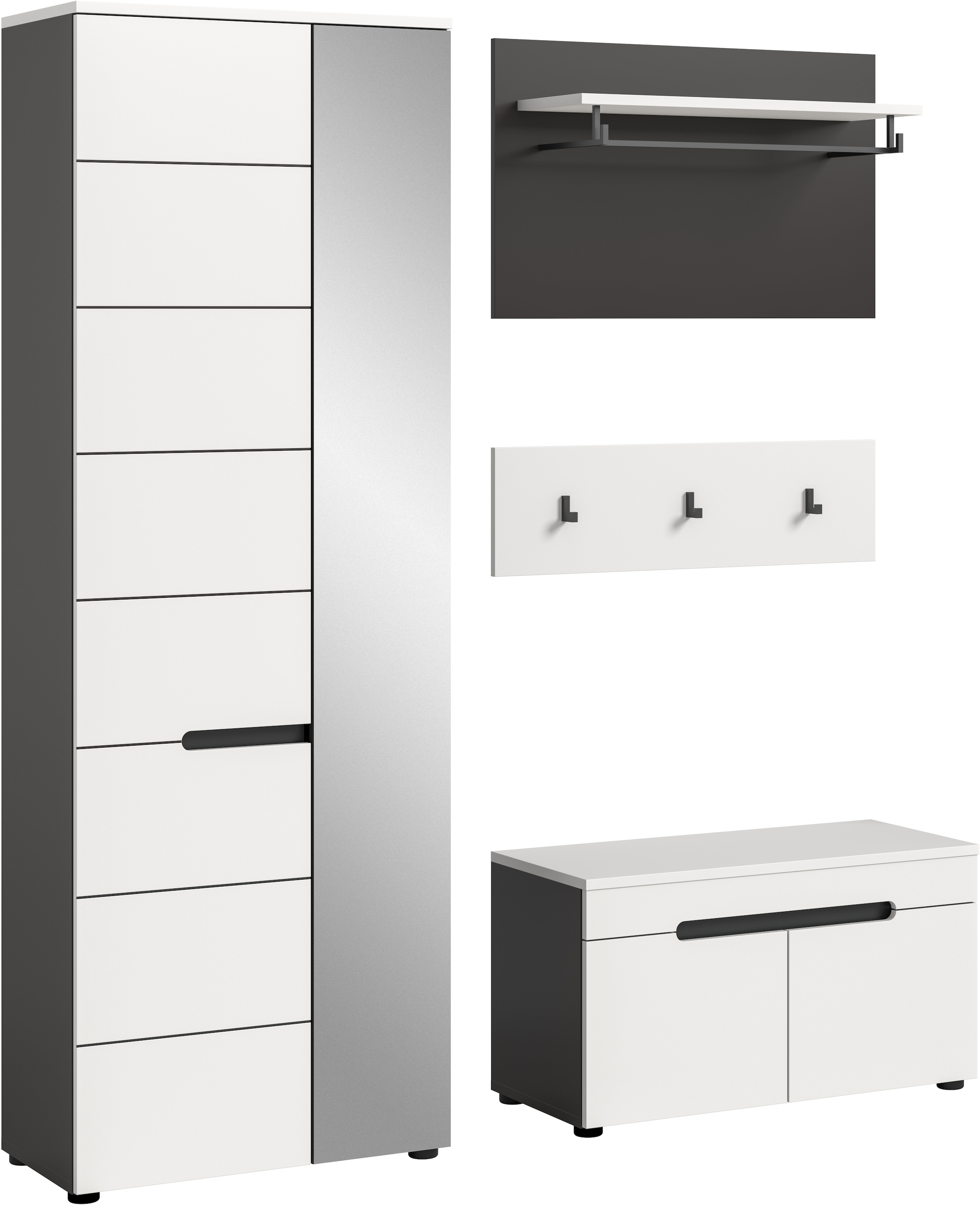 INOSIGN Garderoben-Set »REHAT, TOPSELLER!, 4-teilig, Breite 160cm, individuell stellbar« bestehend aus: Garderobenschrank, Sitzbank, Paneel, Hakenleiste, 3 Stk. tlg.