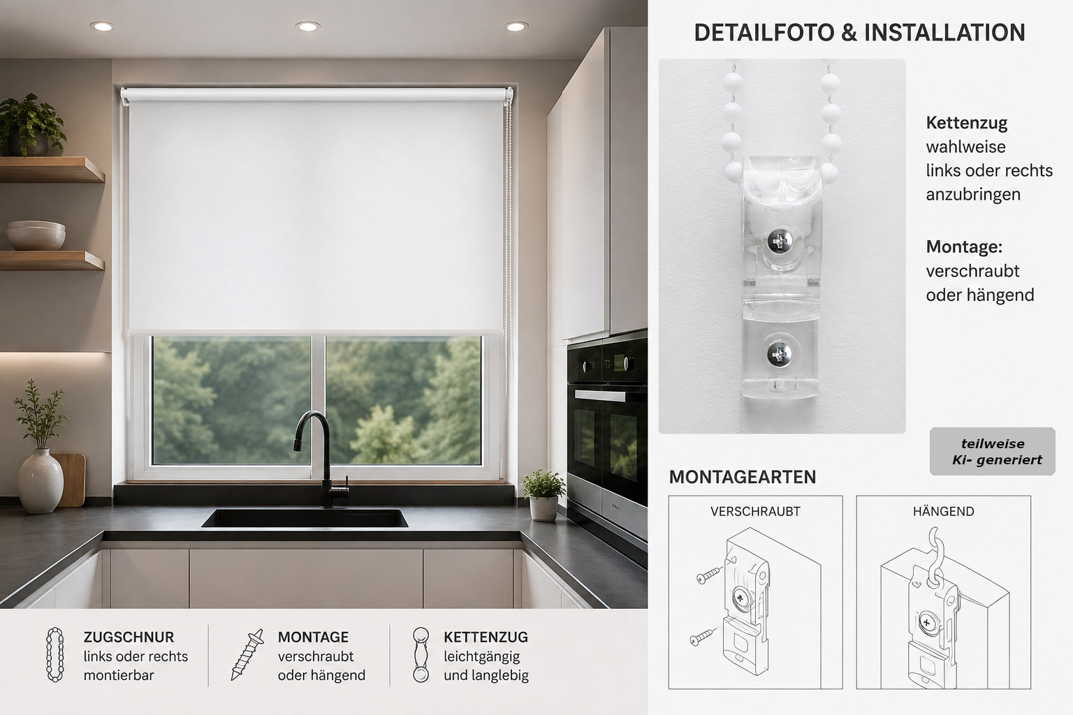 indeko Seitenzugrollo »Simply-Fix Klemmrollo« blickdicht freihängend Verdunklung, Sichtschutz, UV-Schutz