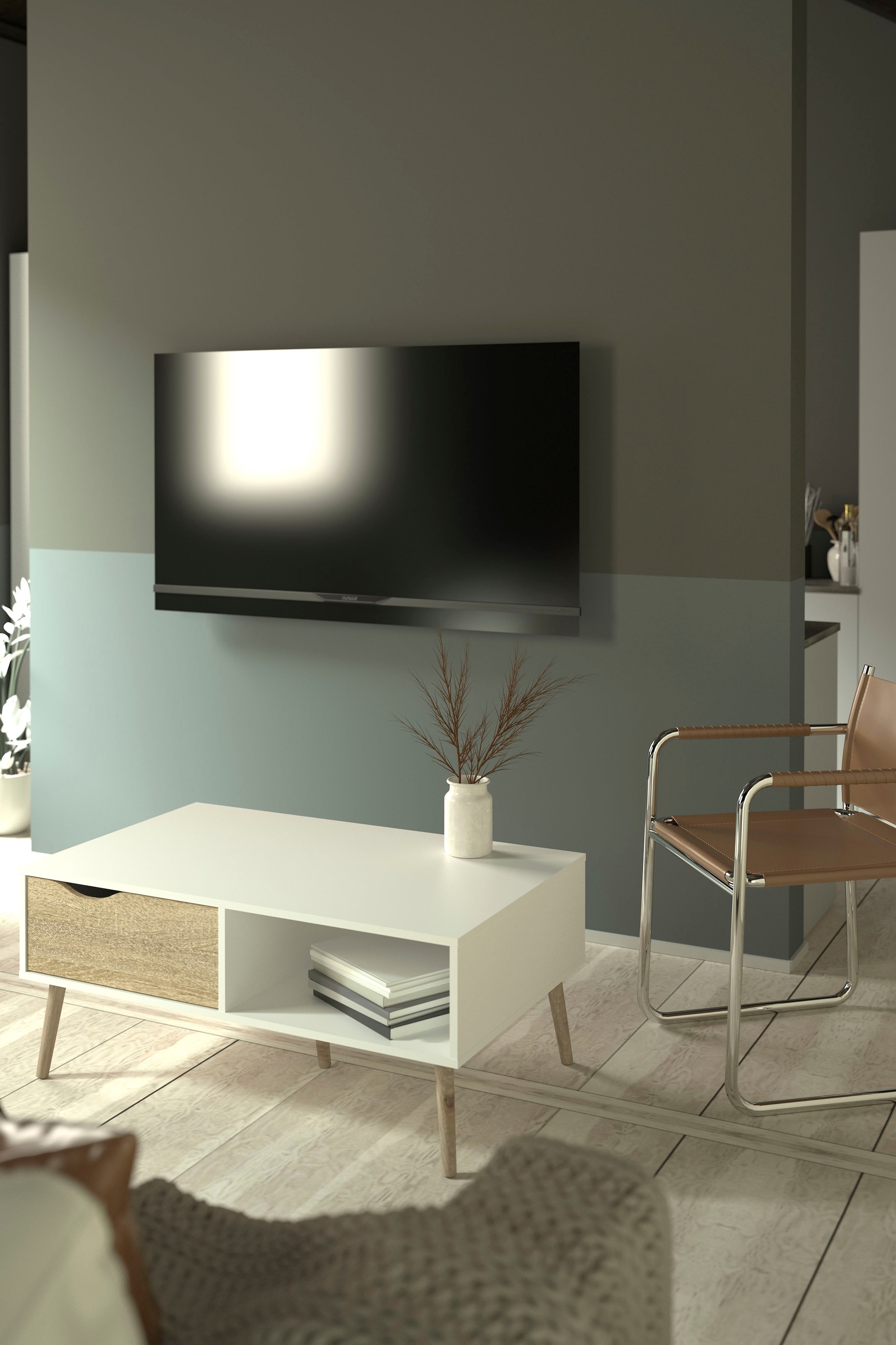 andas Couchtisch »Oslo, Beistelltisch, Sofatisch, Coffeetable, Wohnzimmertisch«, mit 2 Ebenen, 1 Schublade, 1 offenes Fach, Breite 99 cm