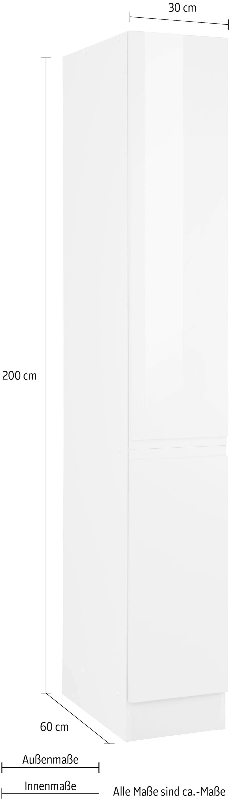 HELD MÖBEL Apothekerschrank »Virginia«, 200 cm hoch 30 cm breit, 2 Auszüge mit 5 Ablagen, griffloses Design