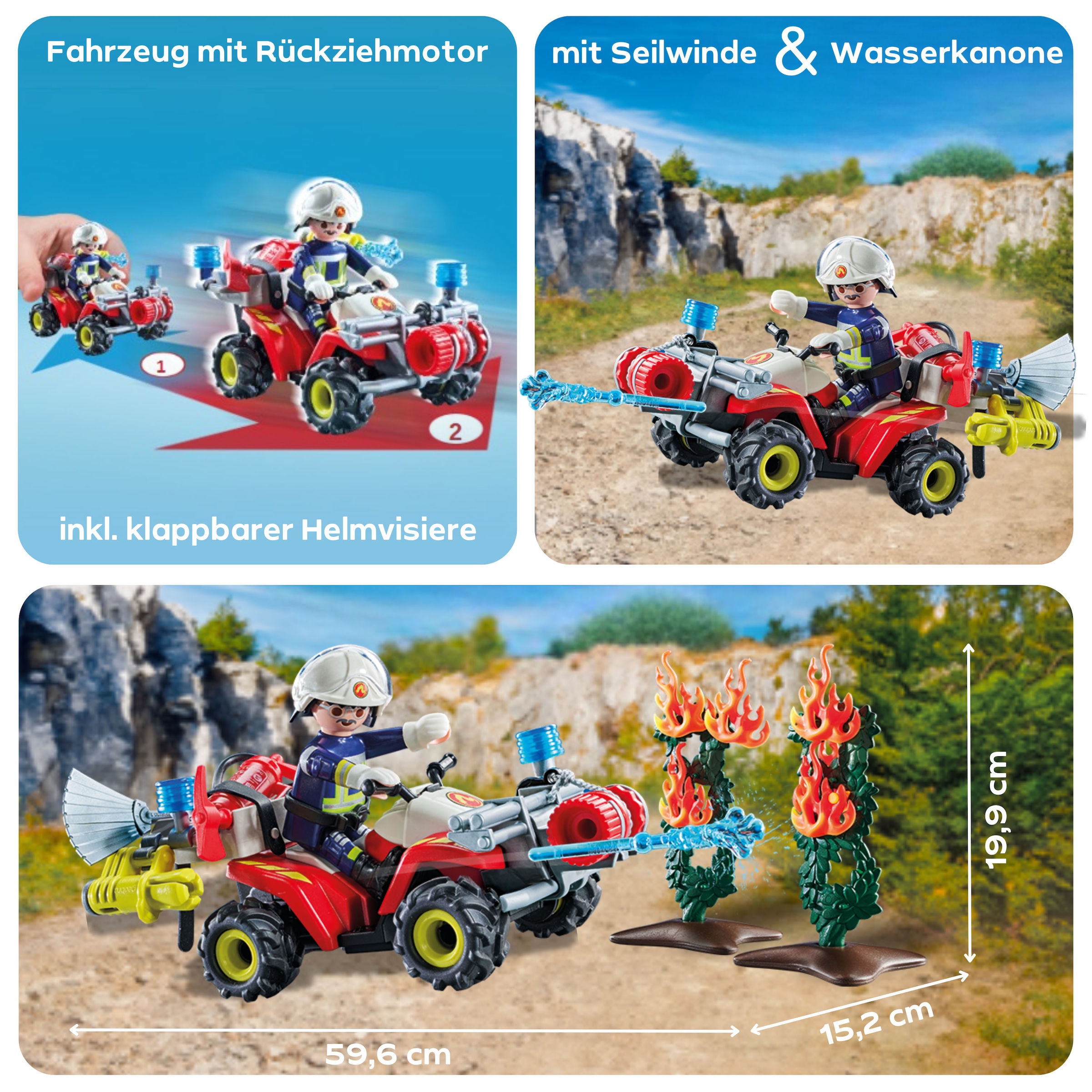Playmobil® Konstruktions-Spielset »Feuerwehr Quad löscht Heckenbrand (71825), Playmobil Action Heroes«, (47 St.)