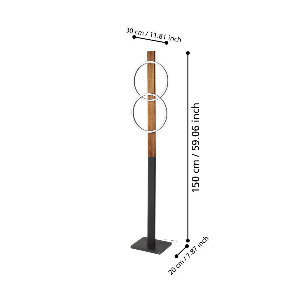EGLO Stehlampe »BOYAL«, 2 flammig, Leuchtmittel LED-Modul | LED fest integriert, Standleuchte, geflammtes Holz, schwarzes Metall, Stehleuchte, 150cm