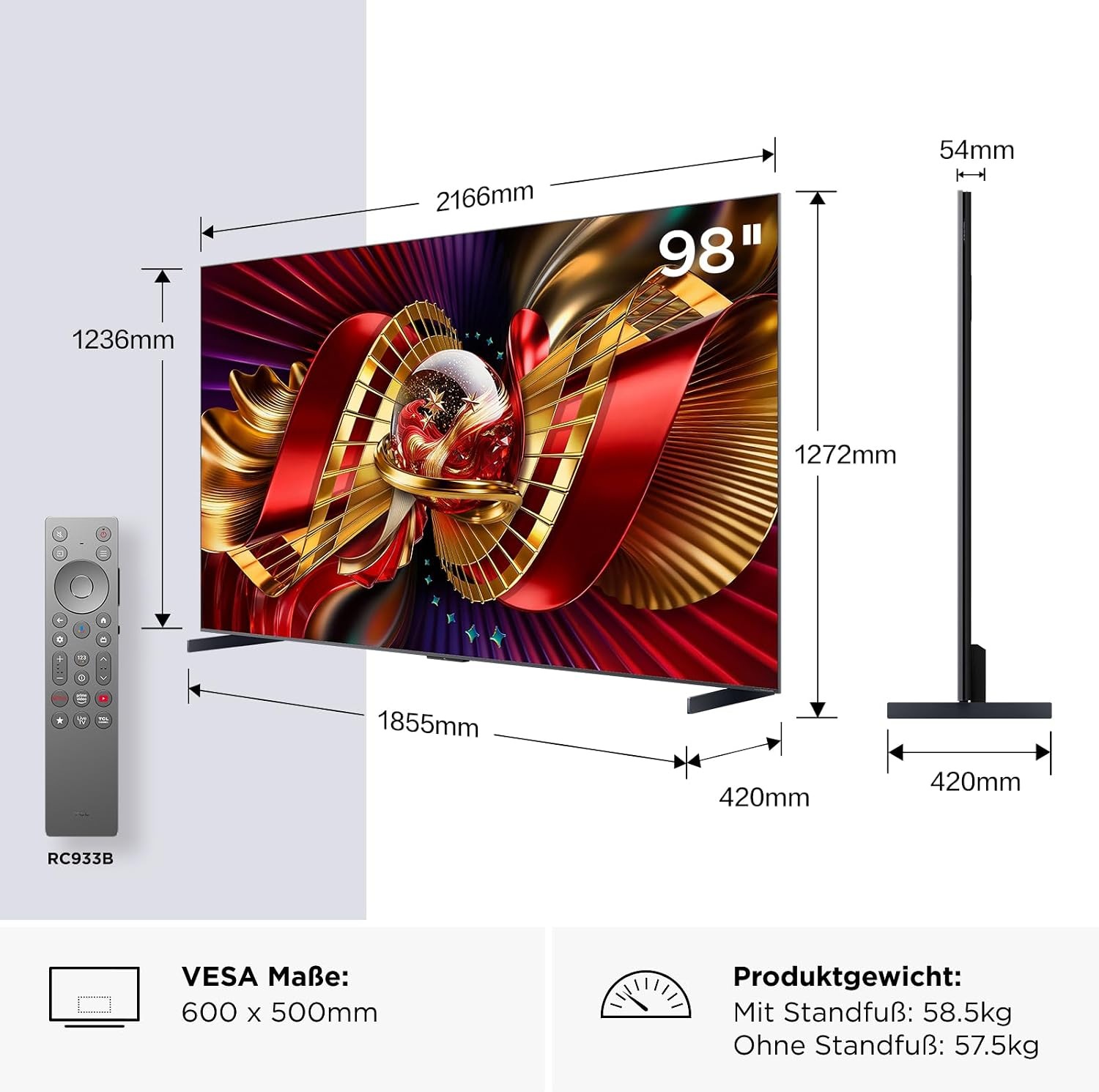 TCL Mini-LED-Fernseher »98C8LX1« 248 cm/98 ″ SQD-Mini LED, HDR 6000 Nits, 100%BT.2020, 144Hz, AiPQ Pro,Dolby Vision
