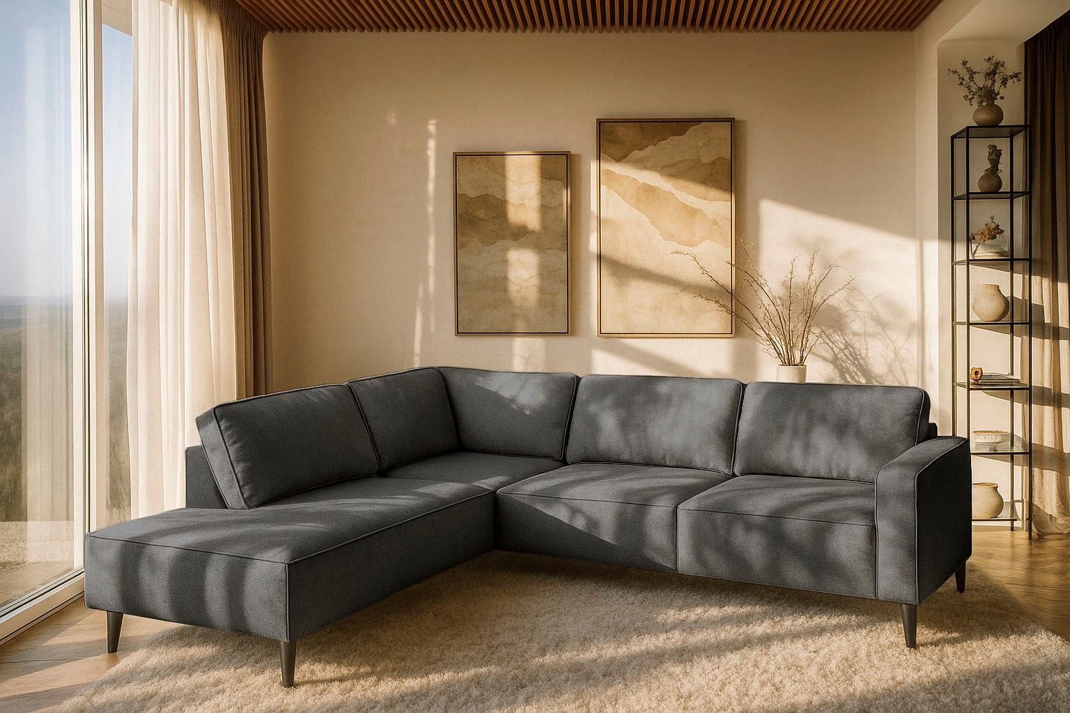 Places of Style Ecksofa »Fumone, Lederoptik oder Soft-Touch Chenille«, Brei günstig online kaufen