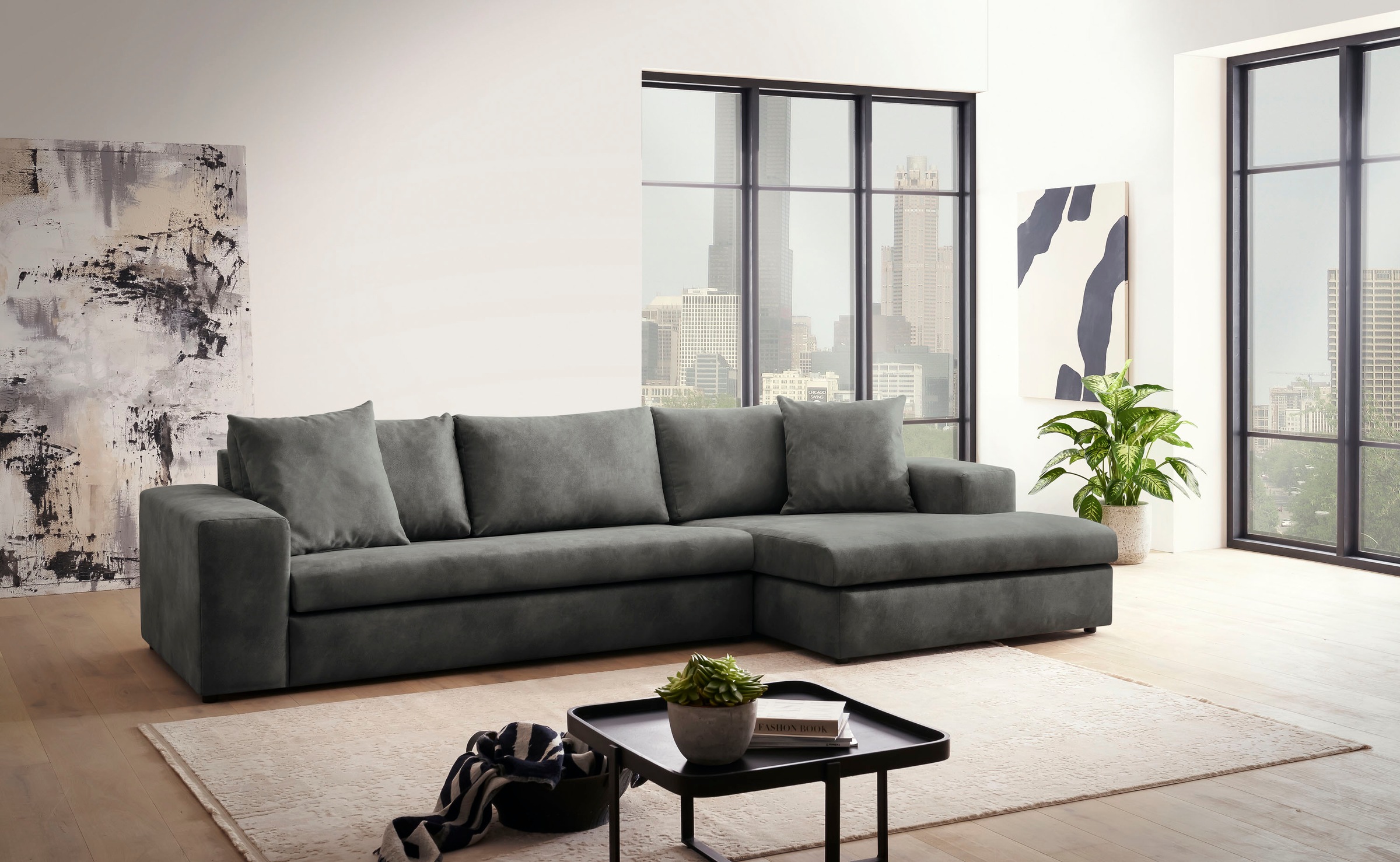 Home affaire Ecksofa »SLEETLAND XXL in Samtvelours oder Vintage-Leder-Optik günstig online kaufen