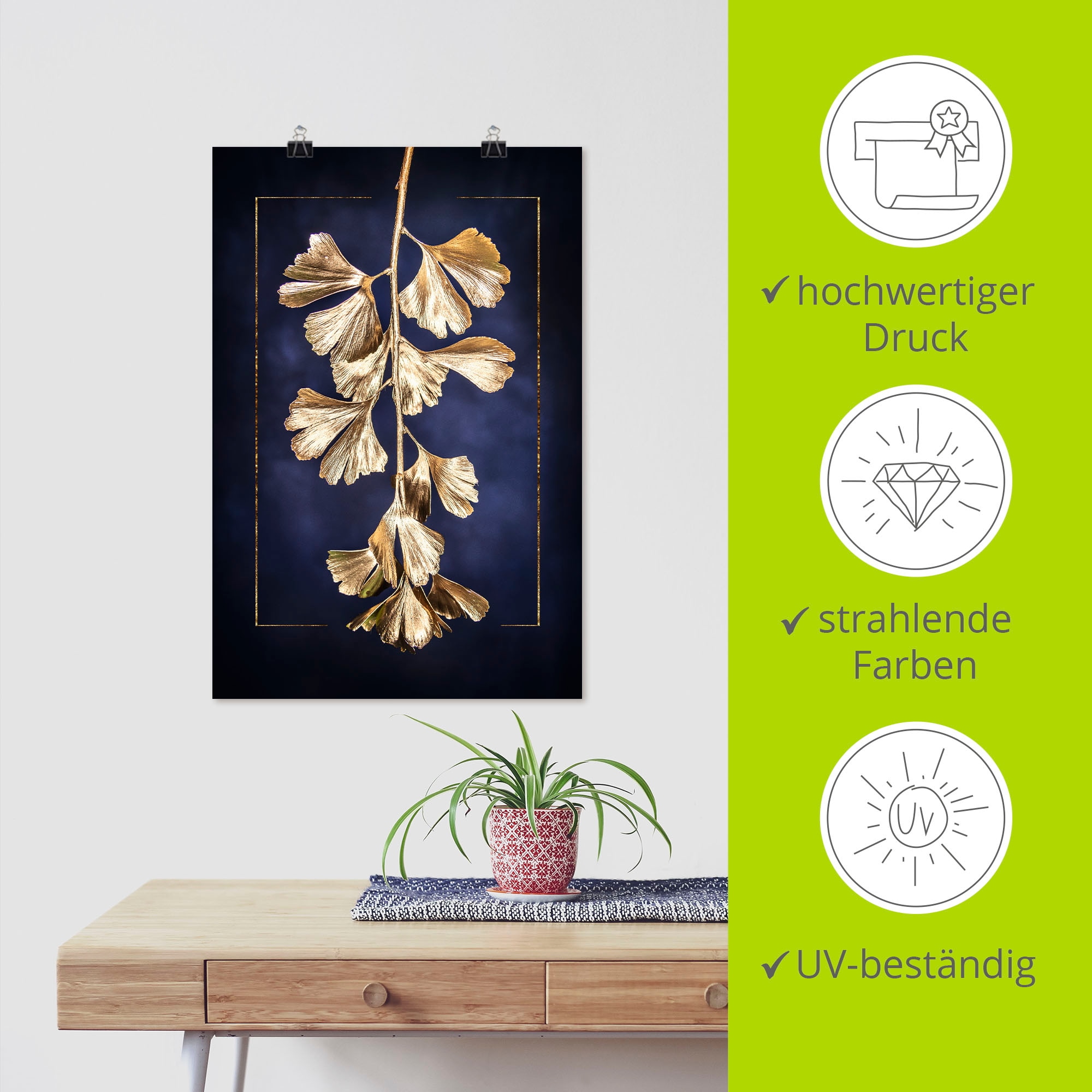 Artland Wandbild »Goldener Gingko« Blätterbilder 1 Stk. tlg. als Leinwandbild, Poster in verschied. Größen