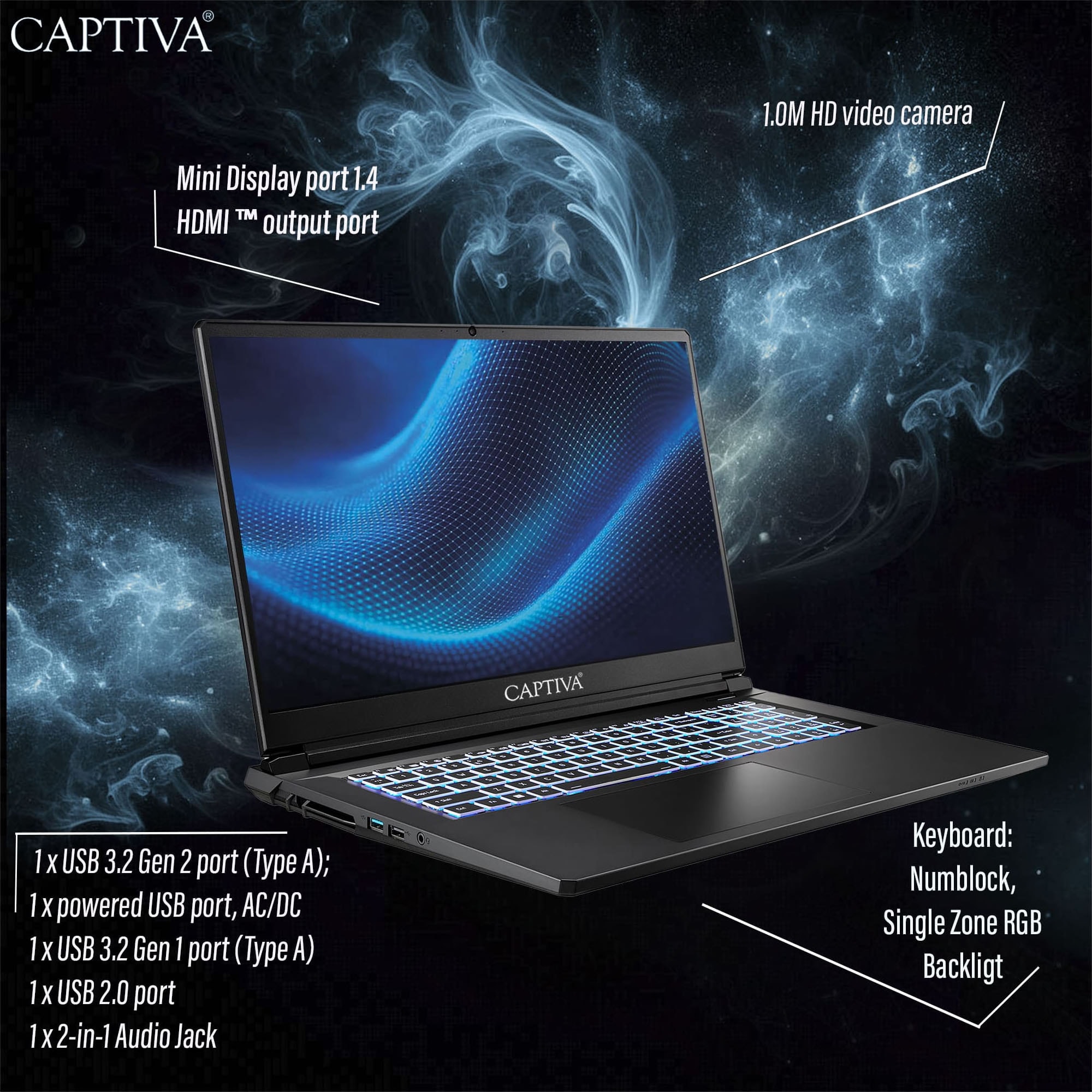 CAPTIVA Gaming-Notebook »Entry Gaming I10-1108GE« 43,9 cm / 17,3 ″ Intel Core i7 GeForce RTX 5060 1.000 GB SSD
