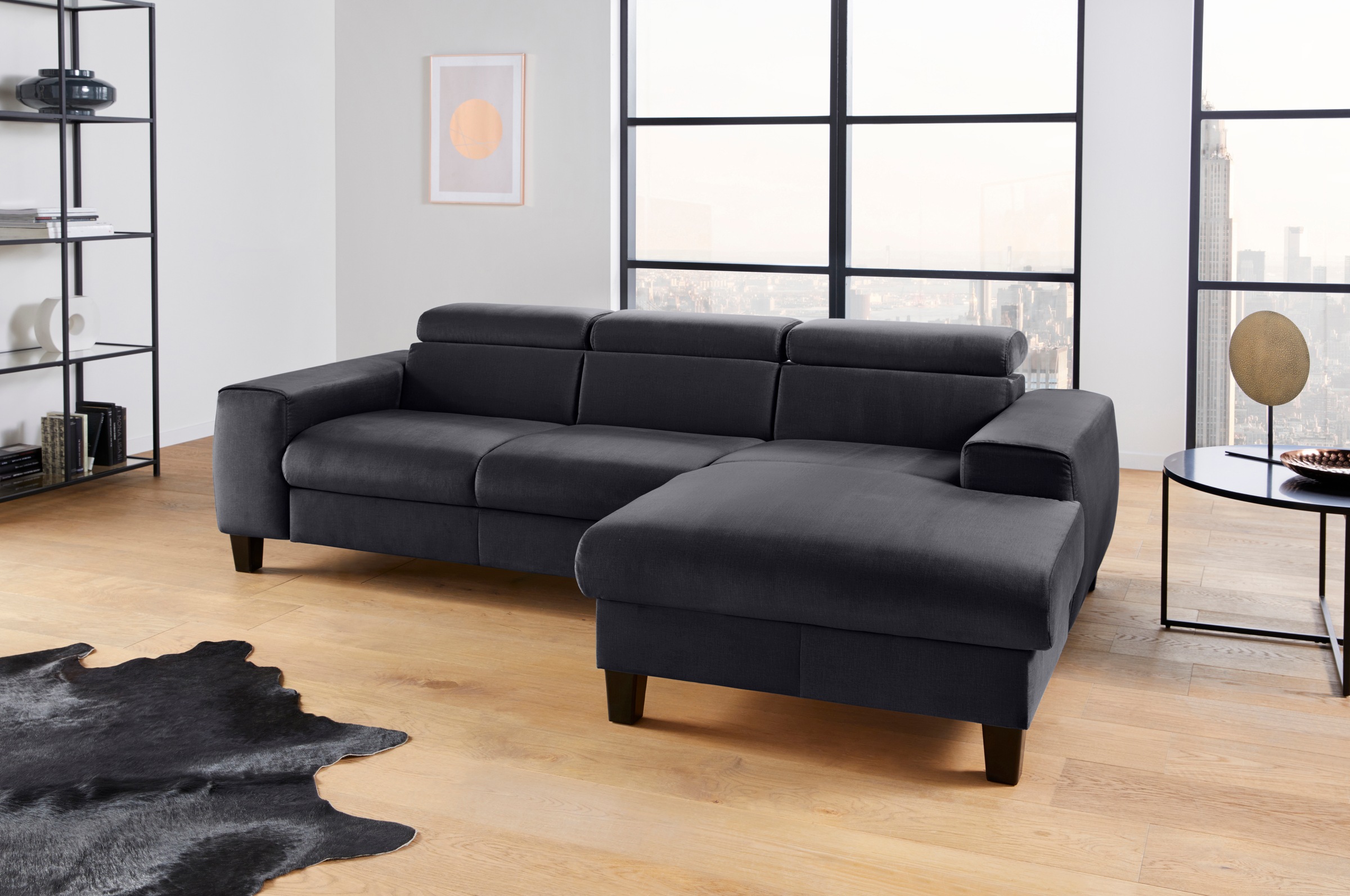 COTTA Ecksofa »Morven L-Form mit Kopfteilverstellung«, wahlweise mit Bettfunktion, Bettkasten & Wireless-Charger