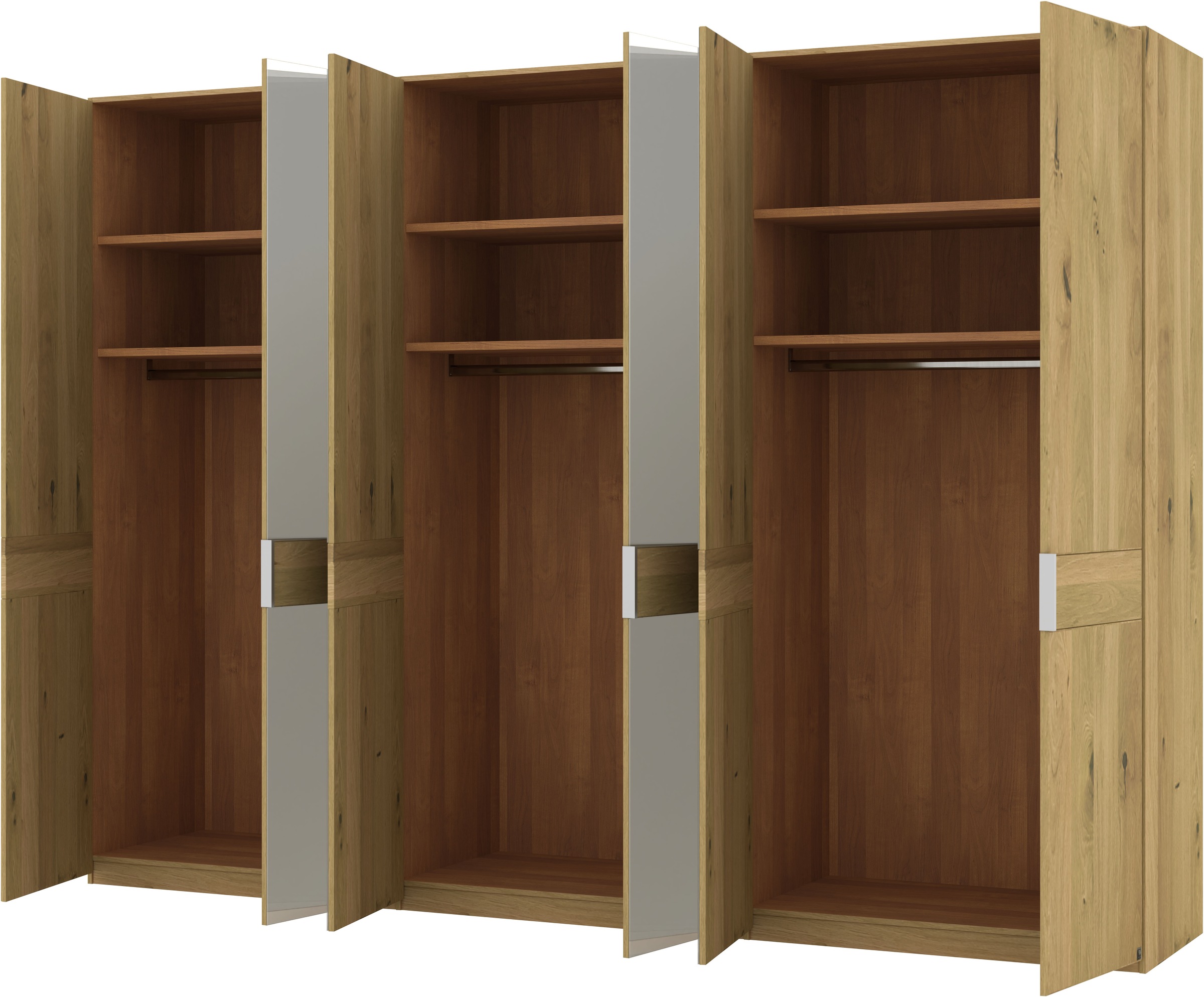 Musterring Drehtürenschrank »Savona, Kleiderschrank, Schrank, Garderobe, teilmassiv Eiche«, (mit Türdämpfern, mit Spiegel oder Glas, extra Böden, MADE IN GERMANY), Türen in Bianco-Eiche massiv, Spiegel-/Glastüren, verschiedene Größen