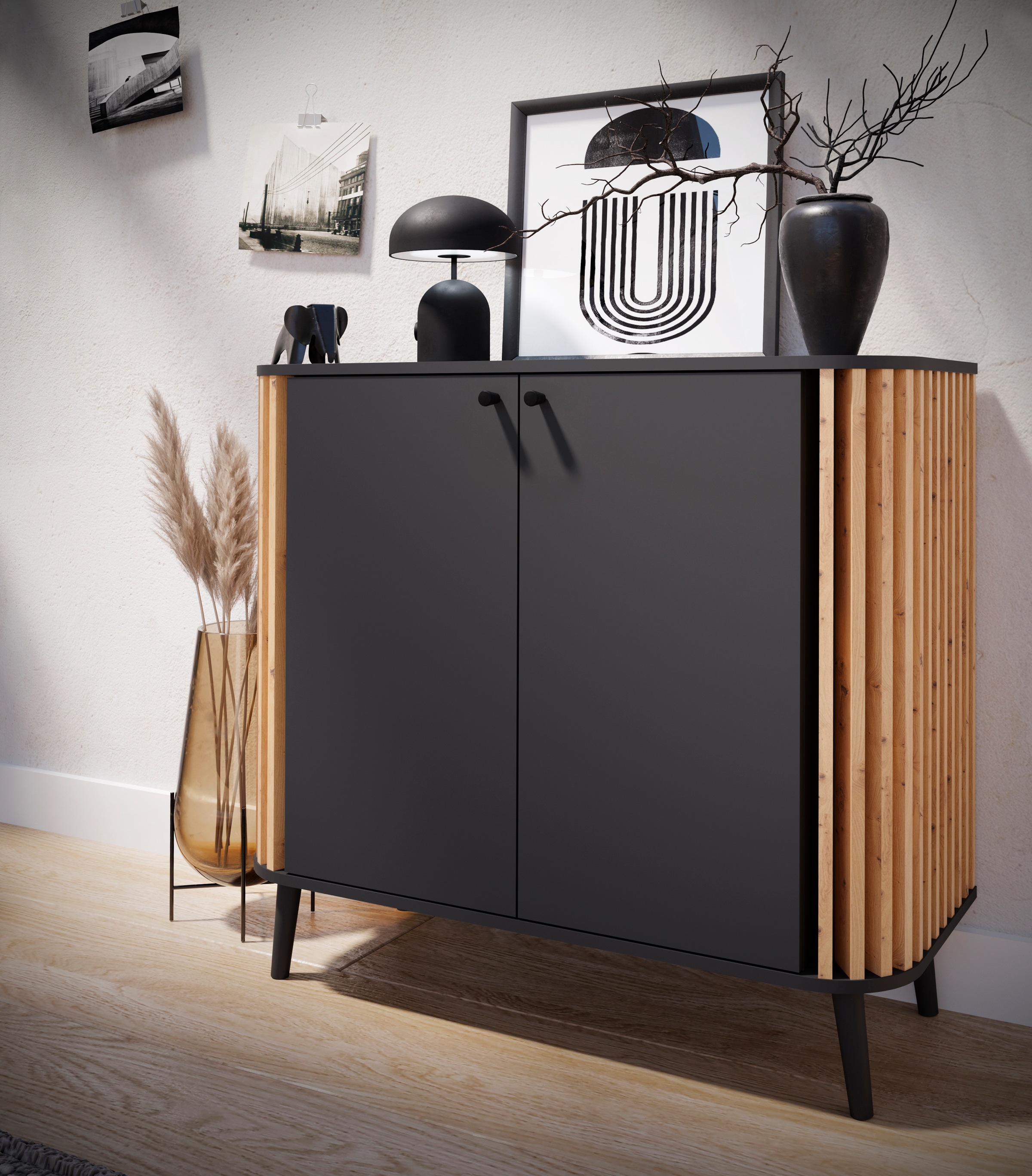 INOSIGN Kommode »Stavanger, Breite 92 cm, Paneel-Stäbchen-Optik, 2 Türen, 2 Fächer«, (1 St.), 1 Einlegeboden, Anrichte, Schrank, Sideboard, Wohnmöbel