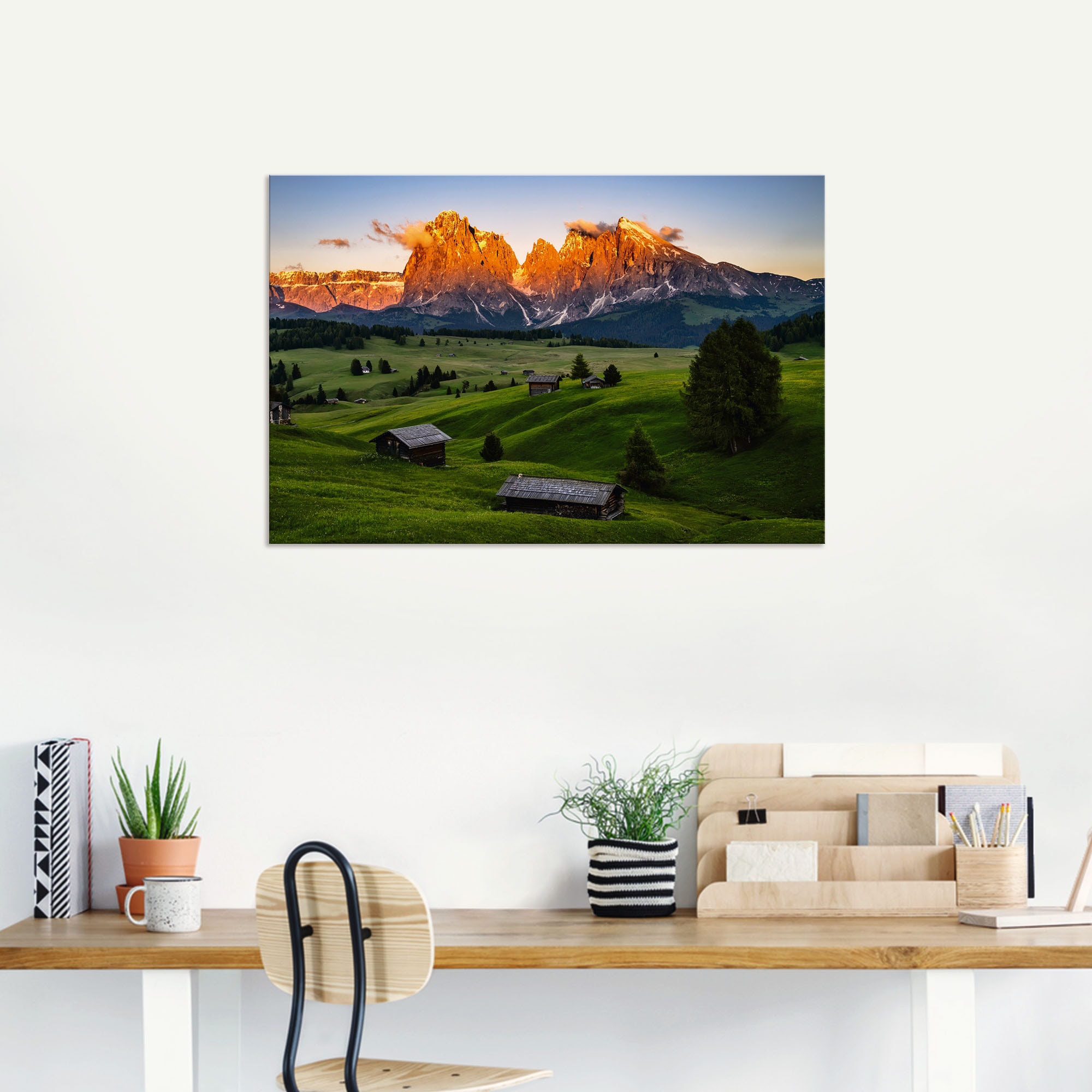 Artland Wandbild »Sonnenuntergang Seiser Alm in Südtirol«, Berge & Alpenbilder, (1 St.), als Alubild, Leinwandbild, Wandaufkleber oder Poster in versch. Größen