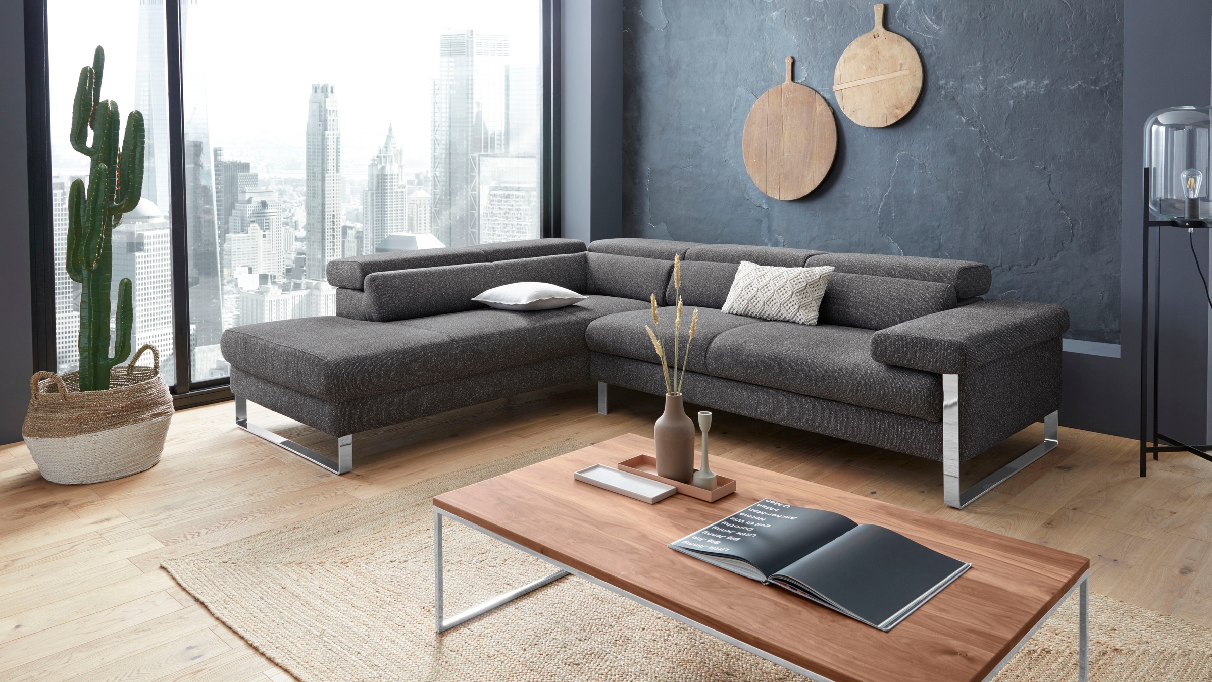 W.SCHILLIG Ecksofa »finn, toller Sitzkomfort, L-Form, hochwertige Verarbeitungsdetails«, German Design Award 2016, Fußgestell Chrom glänzend, Breite 281 cm