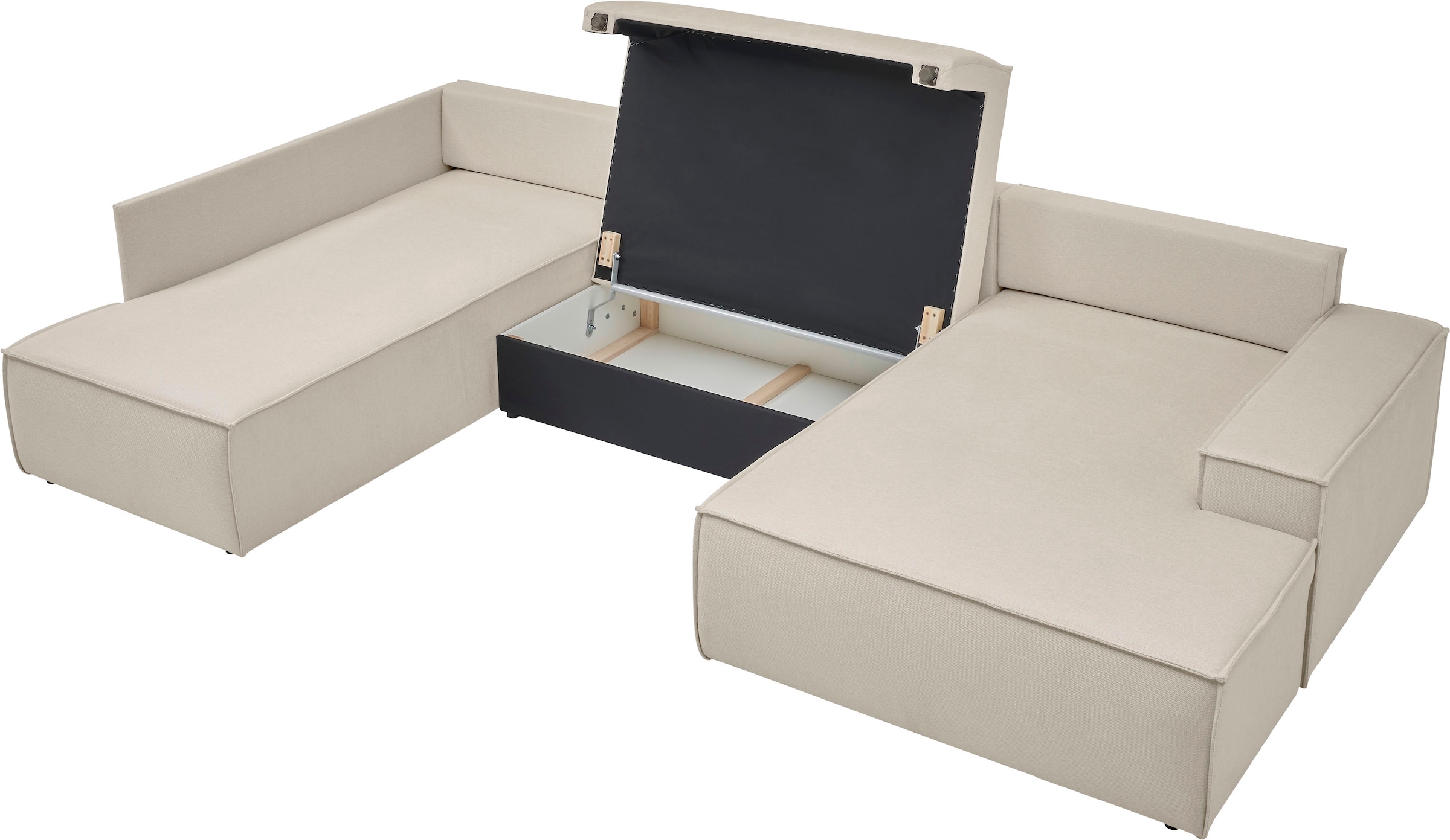 andas Wohnlandschaft »FINNLEY U-Form XXL 329 cm, Schlafsofa, Schlaffunktion m. Bettkasten«, (194/139 cm), Bouclé, Struktur und Cord