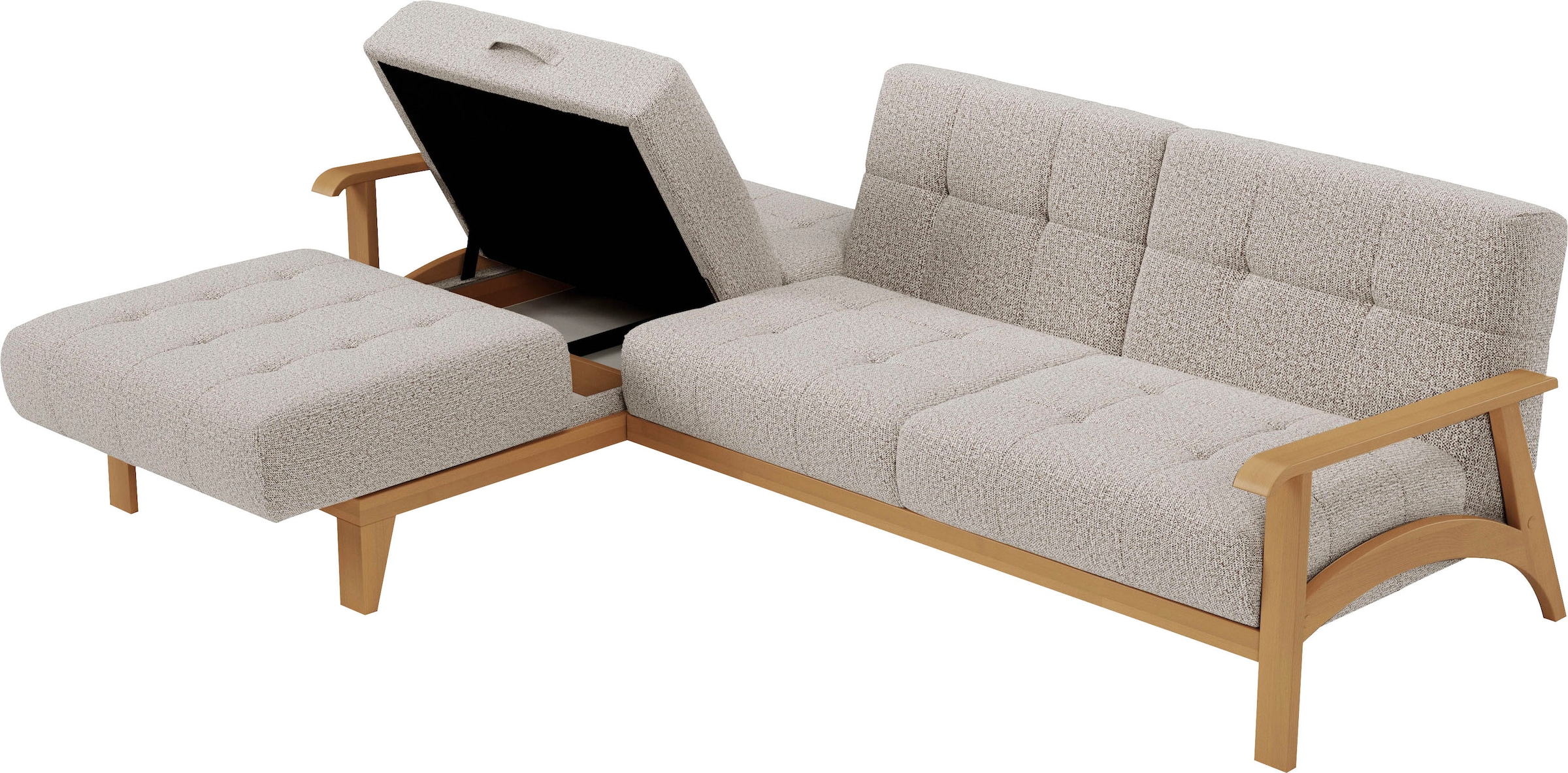 sit&more Ecksofa »Billund L-Form«, Armlehnen aus eichefarbigem Buchenholz, verschiedene Bezüge und Farben
