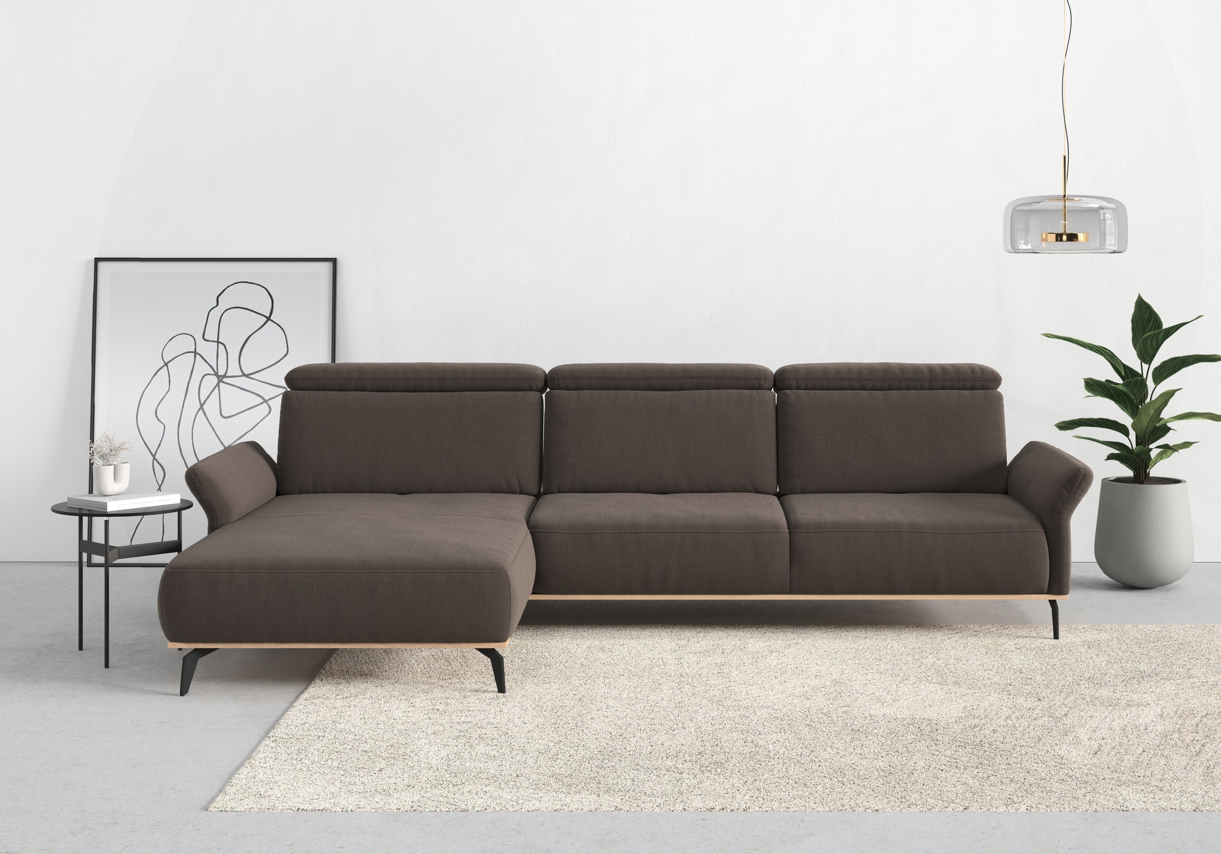 PLACES OF STYLE Ecksofa »Fjord L-Form« massiv, wahlweise mit Armlehnfunktion, Kopf- Sitztiefenverstellung