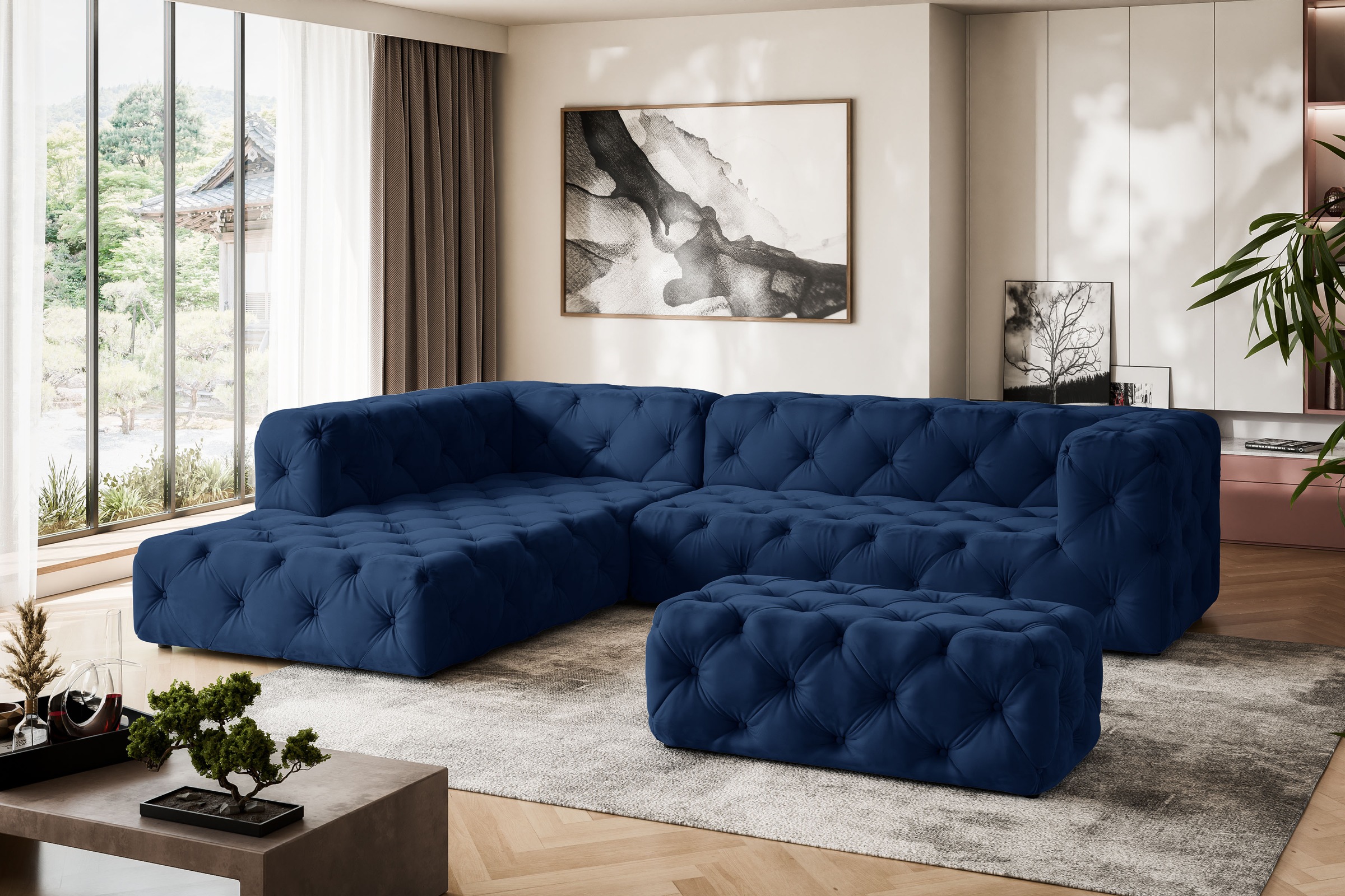 Places of Style Polsterhocker »FOLLINA«, Polsterhocker mit klassischer Chesterfield-Knopfheftung