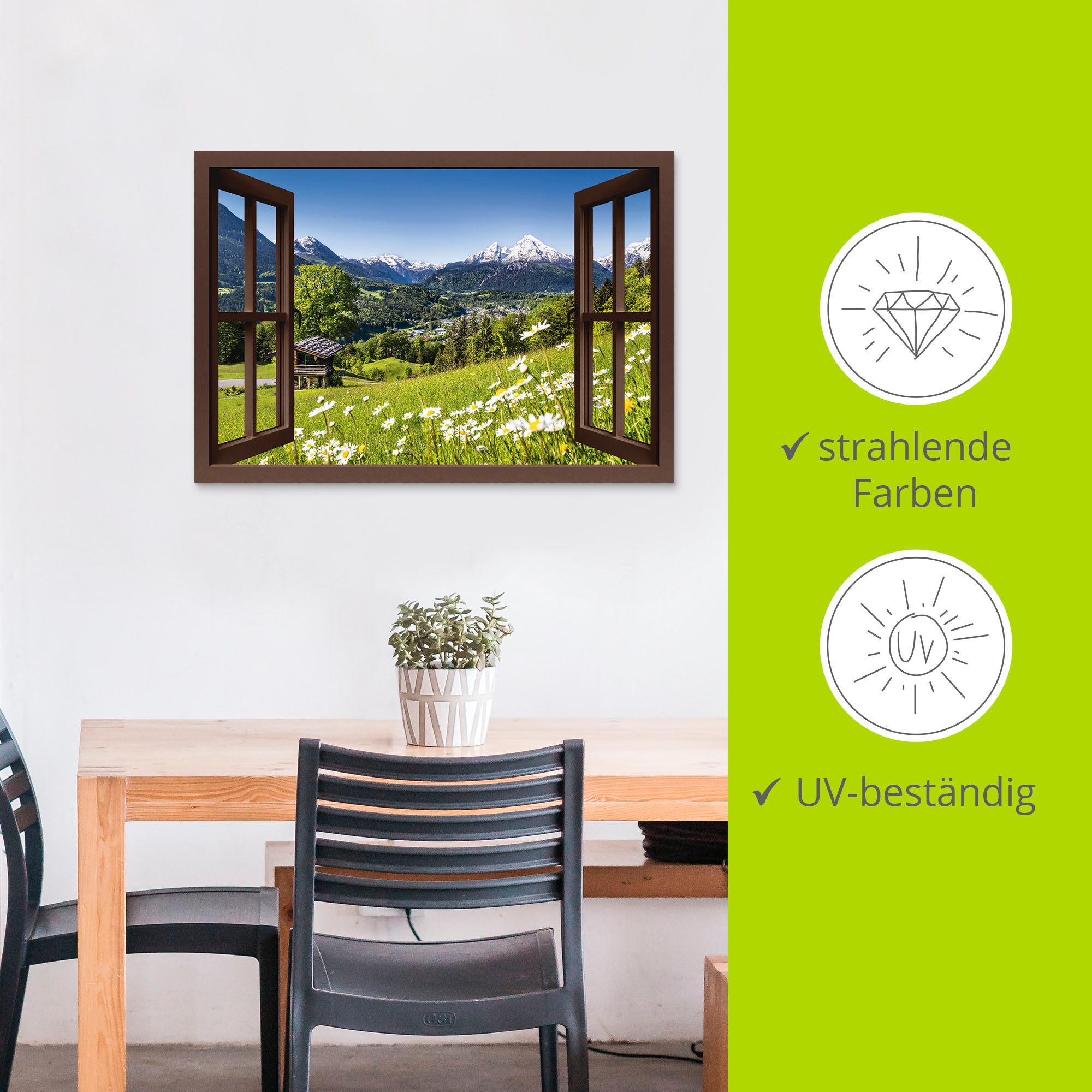 Artland Wandbild »Fensterblick Bayerischen Alpen«, Berge, (1 St.), als Alubild, Outdoorbild, Leinwandbild, Poster, Wandaufkleber
