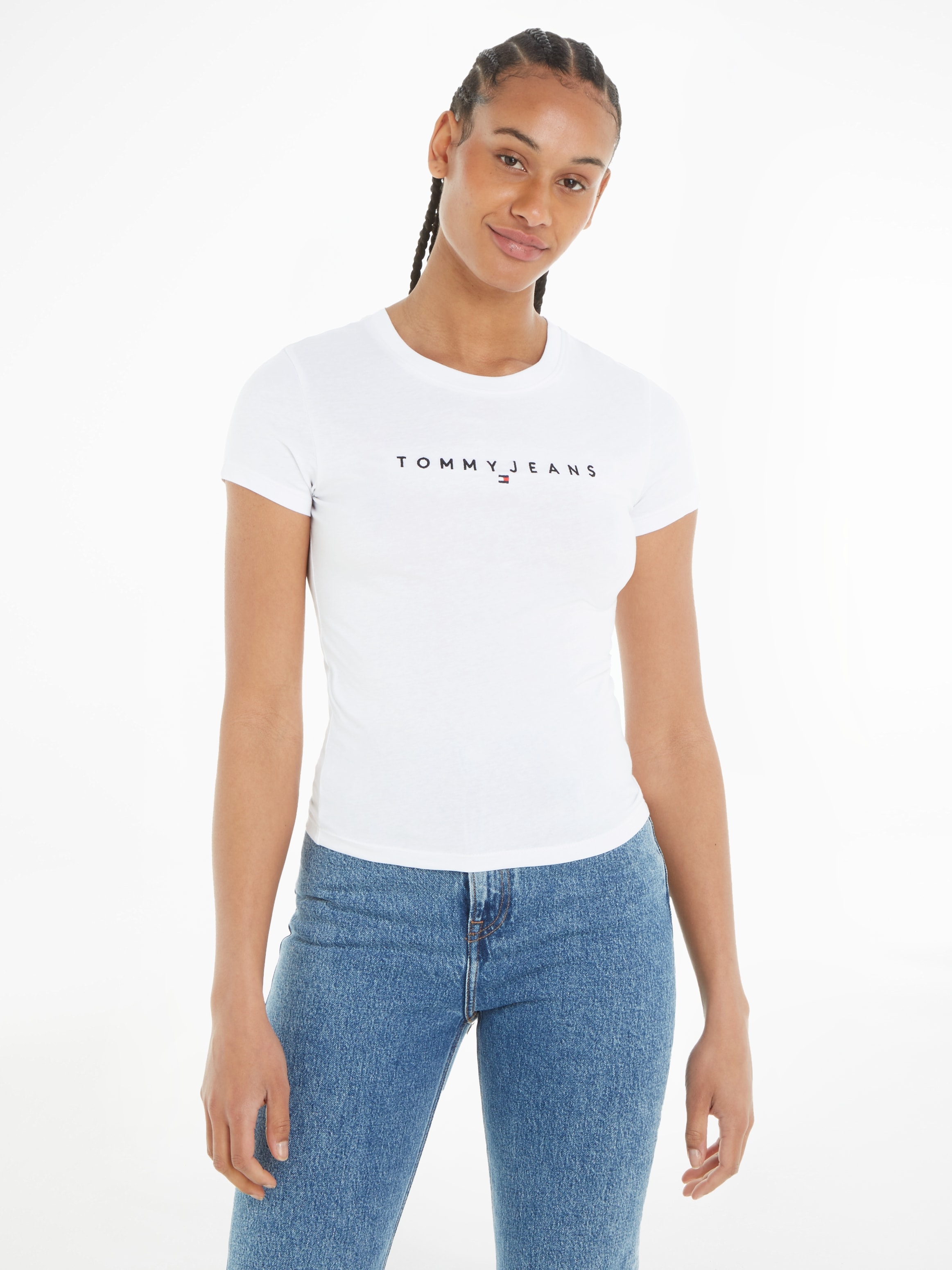 Tommy Jeans T-Shirt Shirt«, bei Linear Logo mit Tee »Slim Logostickerei online