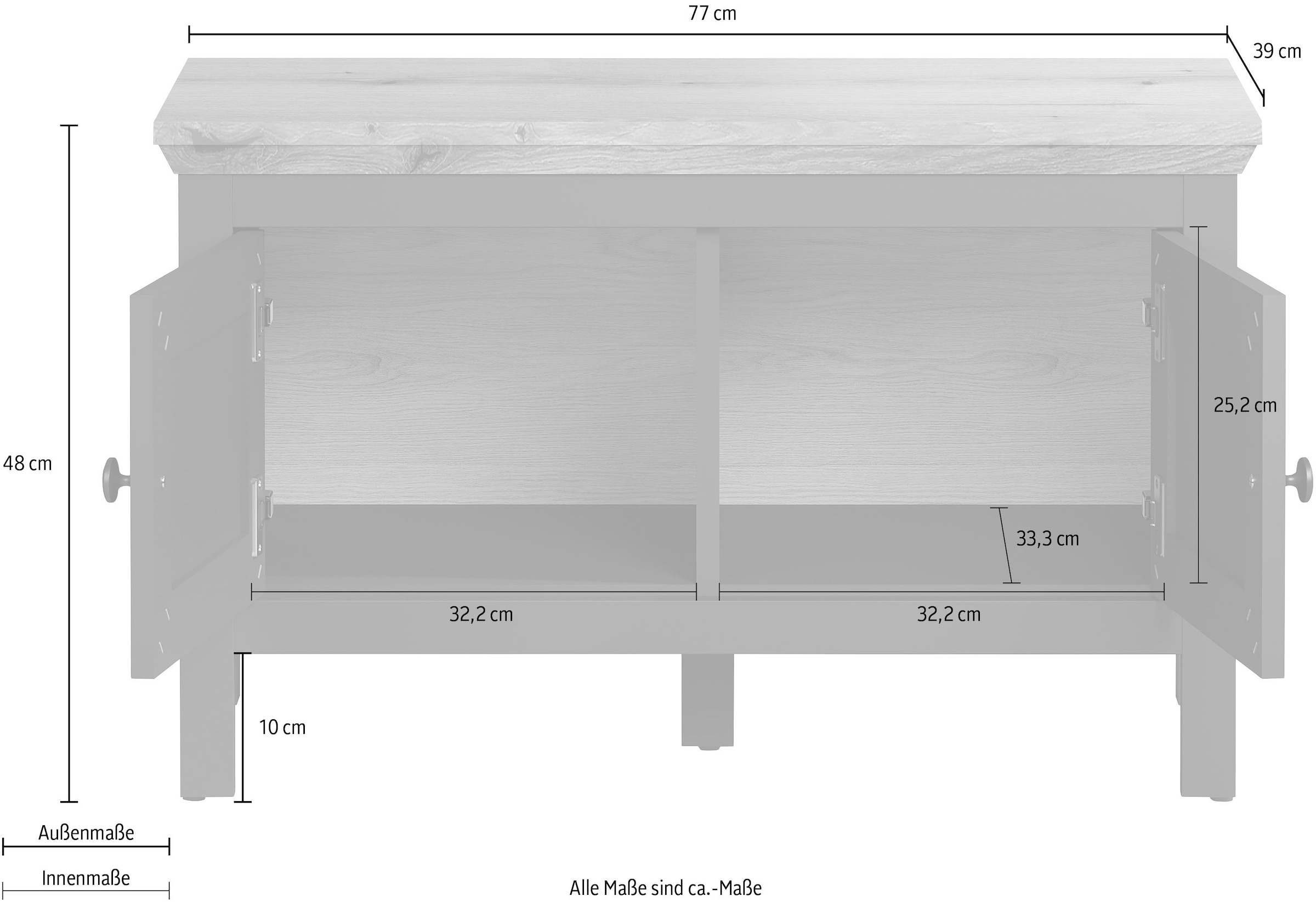 Home affaire Schuhbank »Vienna« 1 Stk. tlg. Sitzbank mit 2 Türen & Stauraum - (B/T/H) 77/39/48 cm