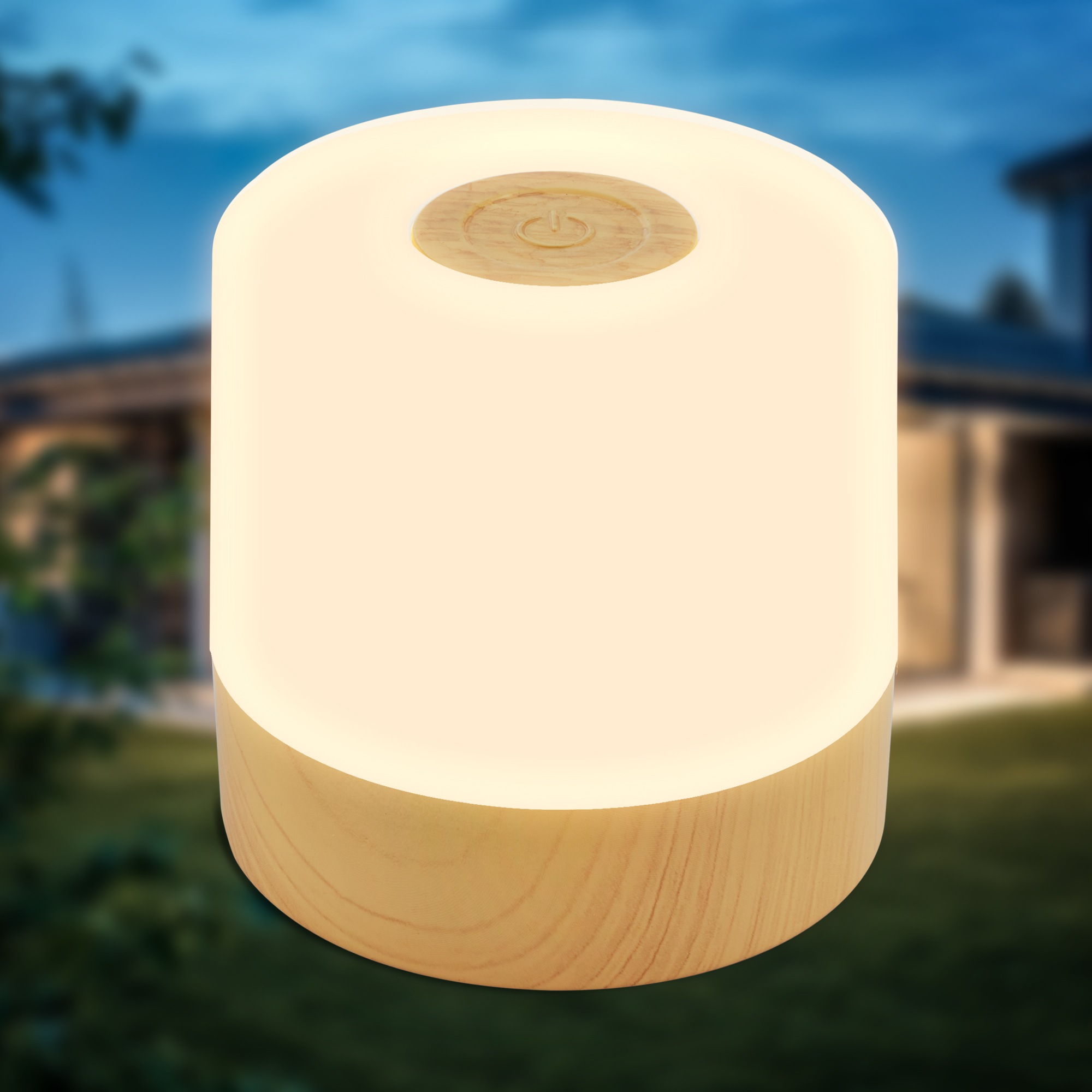 B.K.Licht Außen-Tischleuchte »BK_TL1589 Akku LED Tischlampe, 3-Stufen Touchdimmer, mit USB«, 1 flammig, Leuchtmittel LED-Modul | LED fest integriert, 2.700 K, 150 Lm, 2W, integrierte Batterie, IP44, 7x7 cm, Holzfarben