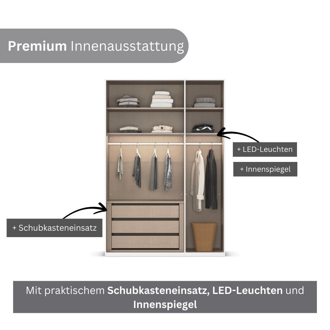LeGer Home by Lena Gercke Kleiderschrank »Schrank Garderobe Ankleide Schlafzimmer Flur Serina«, (in 3 verschiedenen Ausstattungen BASIC/CLASSIC/PREMIUM), in 6 Breiten (101 - 401 cm) mit Front Glas oder Dekor MADE IN GERMANY
