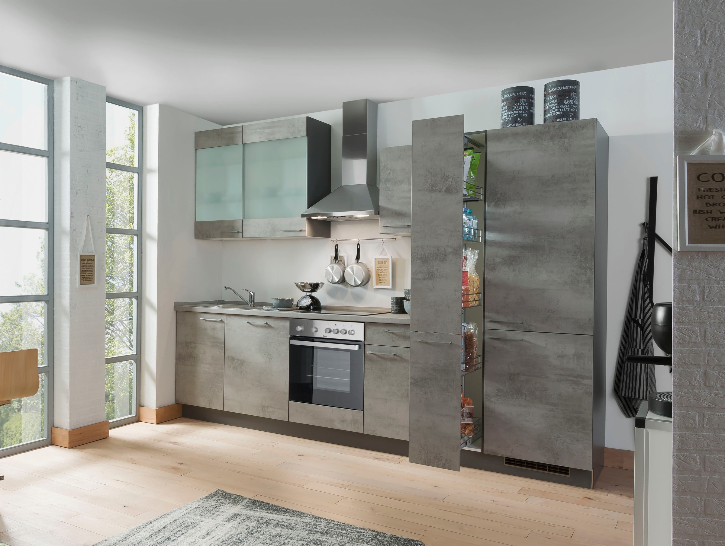 KOCHSTATION Küchenzeile »Trea«, vormontiert, mit Vollauszug und Soft-Close-Funktion, Breite 310 cm