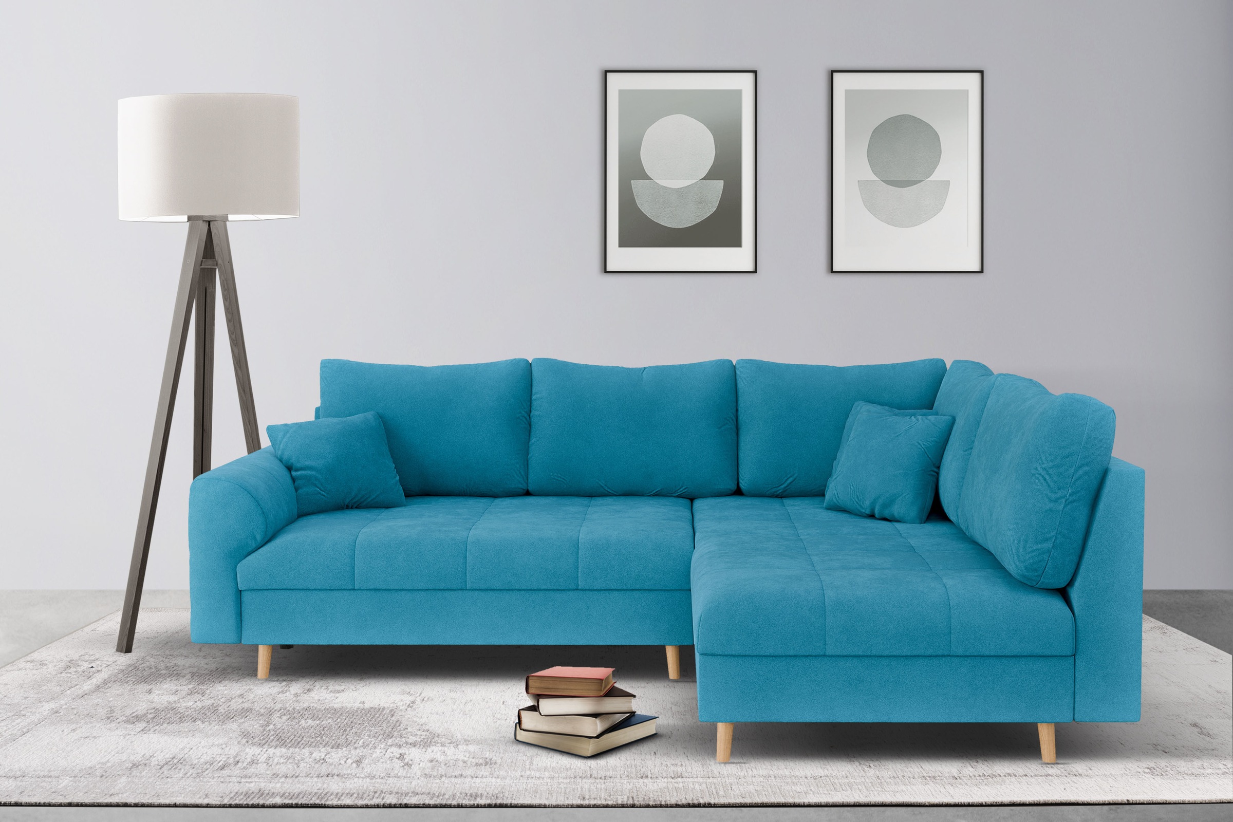 Home affaire Ecksofa »CHARRE L-Form mit Ottomane, Maße B/T/H: 231/161/81 cm«, feine Steppung, lose Rücken- und Zierkissen, auch in Cord und Bouclé