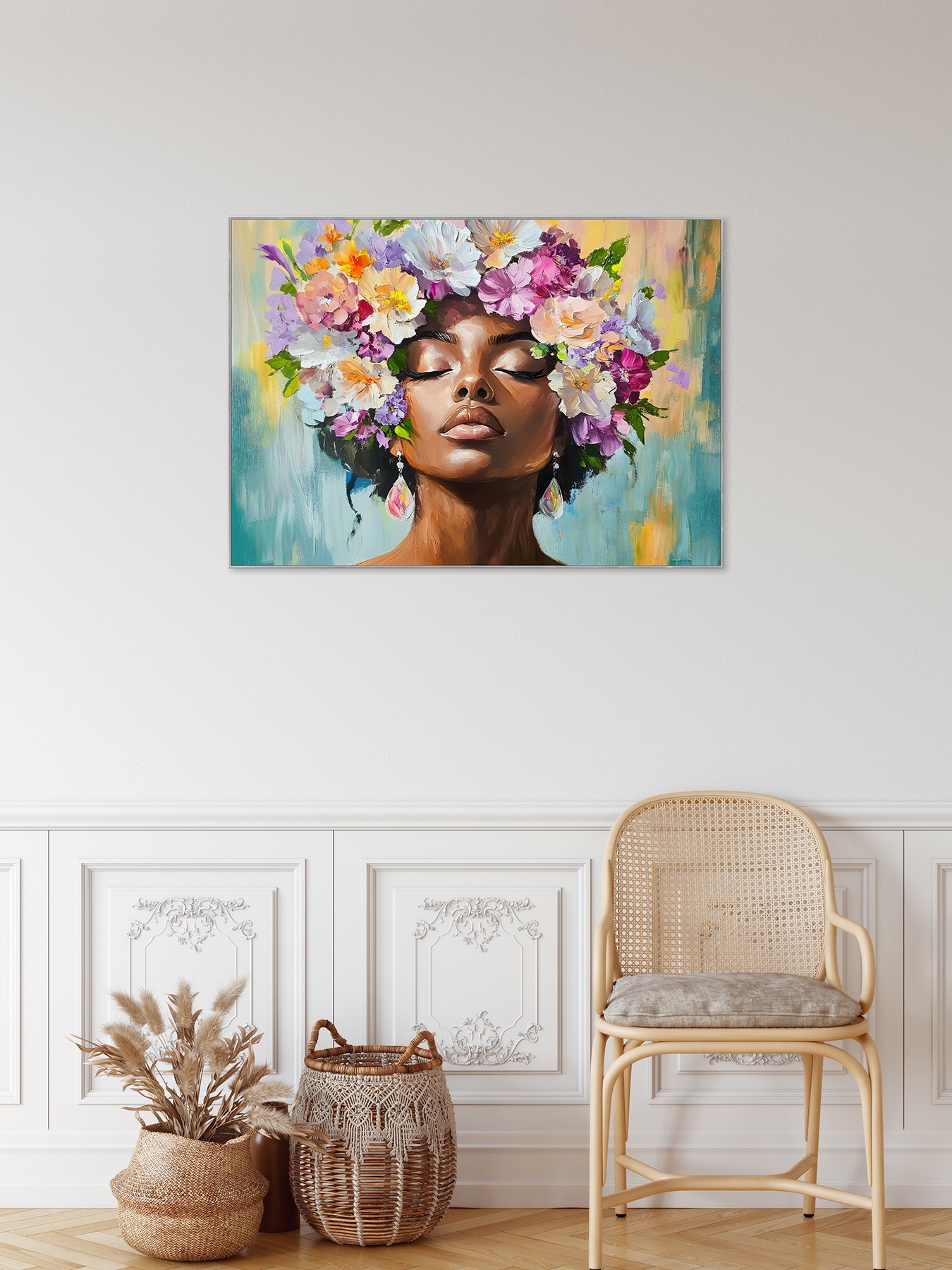 Bönninghoff Ölgemälde »handarbeit gerahmt FRAU 78x118 cm – Wandbild Deko elegant« Blumen | Frau | Portrait 1 Stk. tlg. handgefertigt, jedes Bild ein Unikat, Schattenfugenrahmen