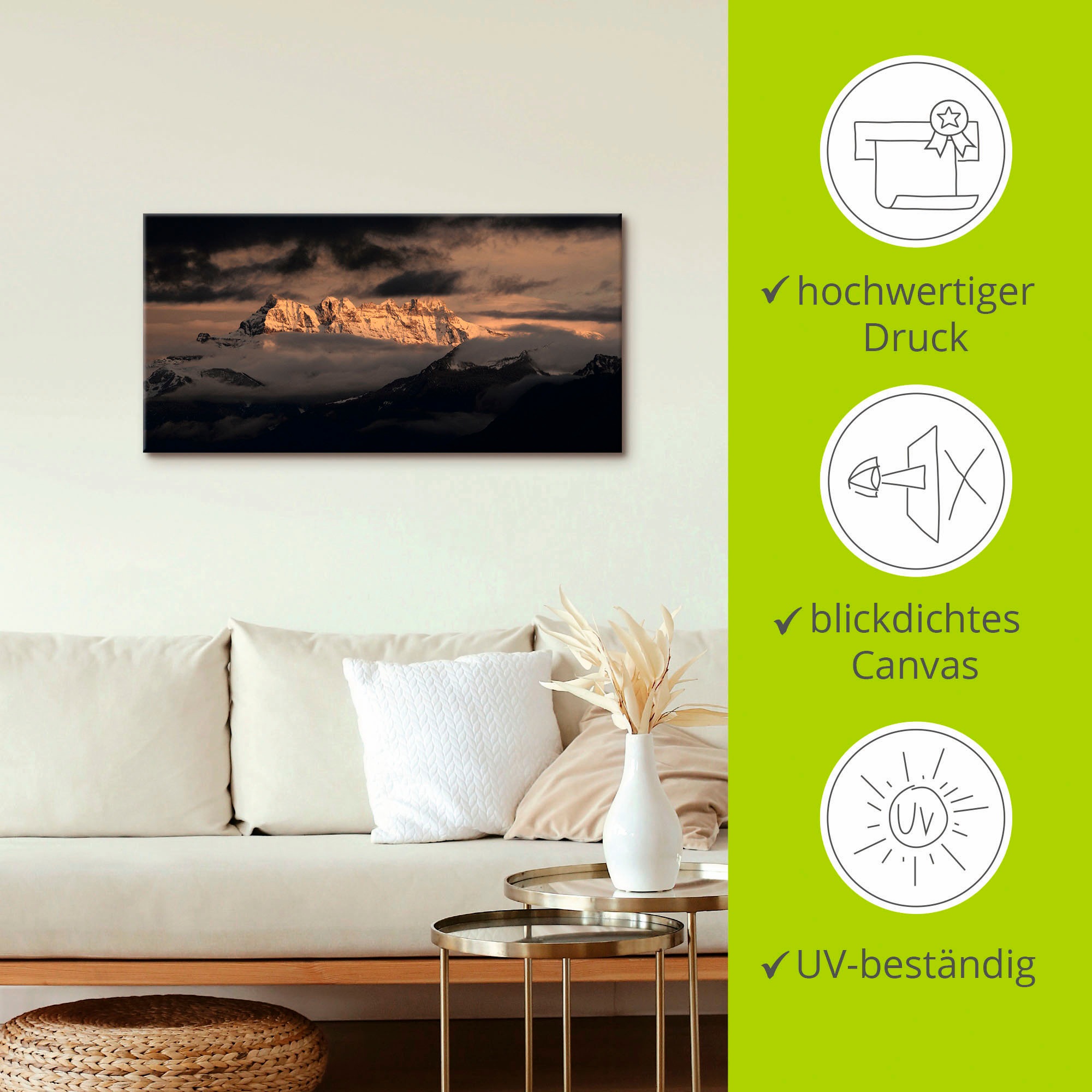 Artland Wandbild »Dents du Midi, Schweizer Berge«, Berge, (1 St.), als Leinwandbild, Poster in verschied. Größen