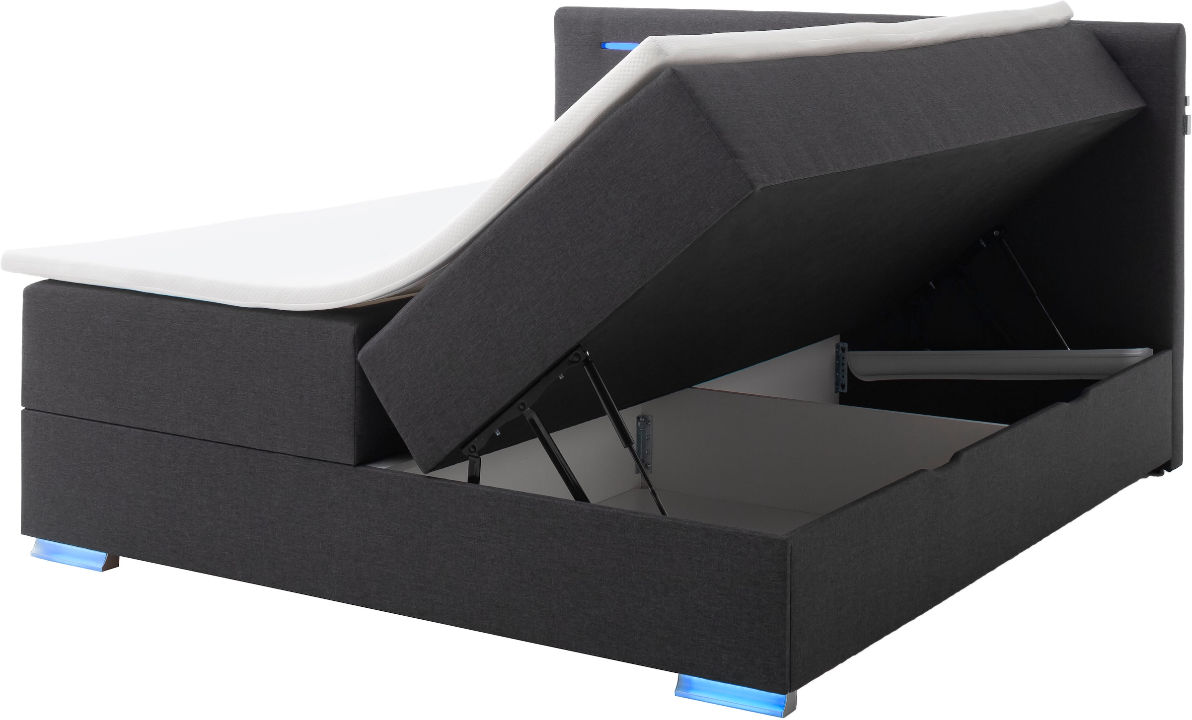 meise.möbel Boxspringbett »Las Vegas«, Füße und Kopfteil mit LED-Beleuchtung, mit Bettkasten und Topper