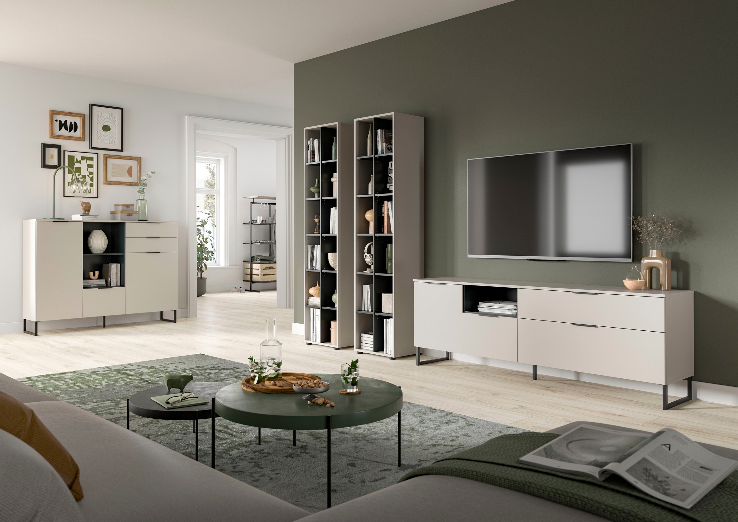 INOSIGN Wohnwand »ADIO, Breite 305 cm, 3-teiliges Set, mit Metall-Kufenfüße günstig online kaufen