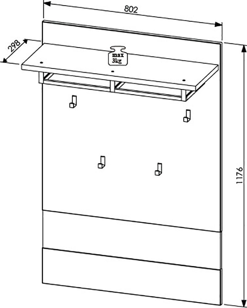 Innostyle Garderobenpaneel »Memphis Garderobenpaneel, 80x118x30cm (B/H/T)«, (1 St.), 4 Haken, Ablage, Kleiderstange