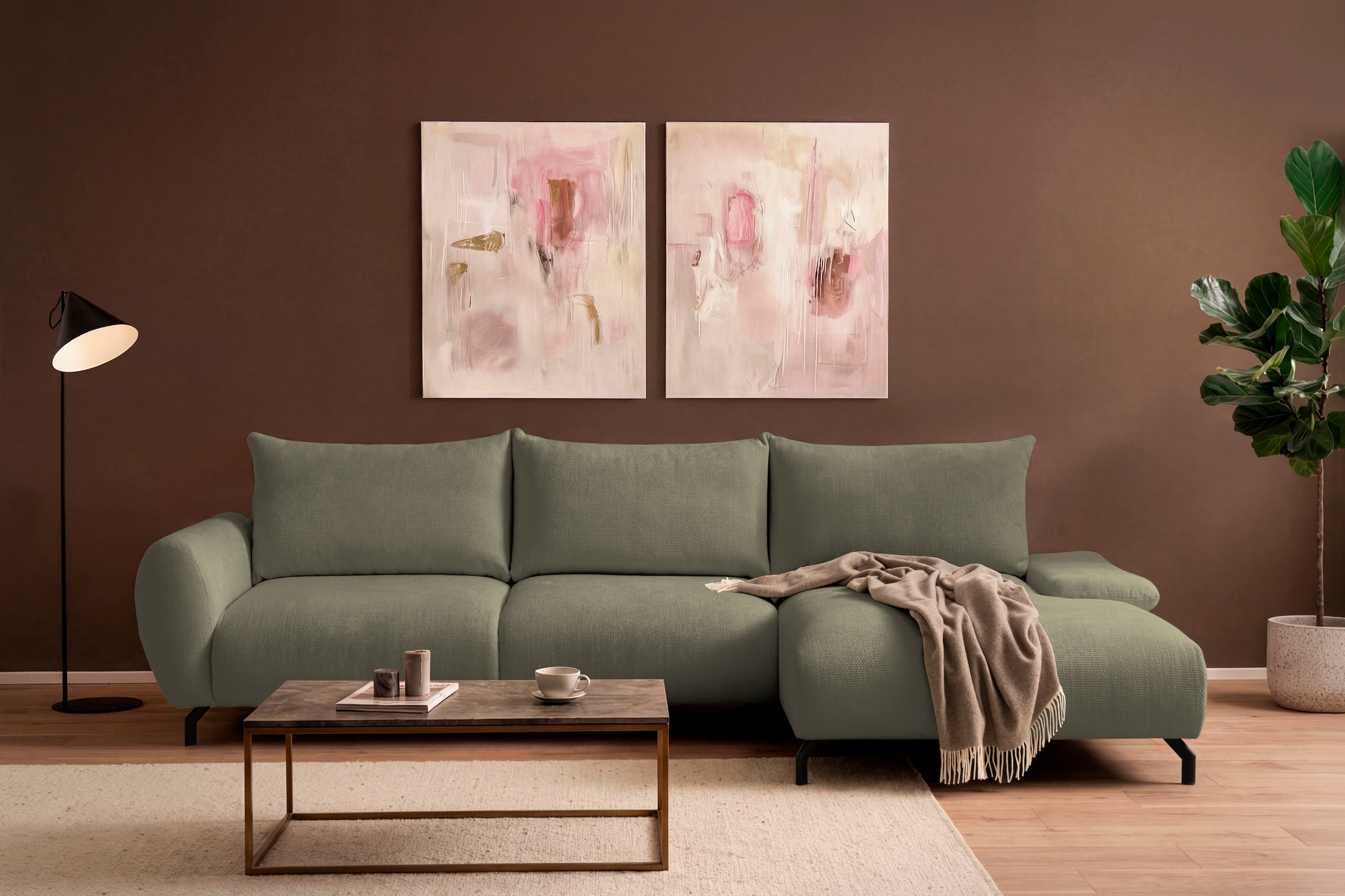 OTTO home Ecksofa »KELLIE, L-Form, 315 cm, verstellbare Armlehne, Metallfüße,« wahlweise Recamiere links o. rechts, Chenille-Stoff, hoher Sitzkomfort