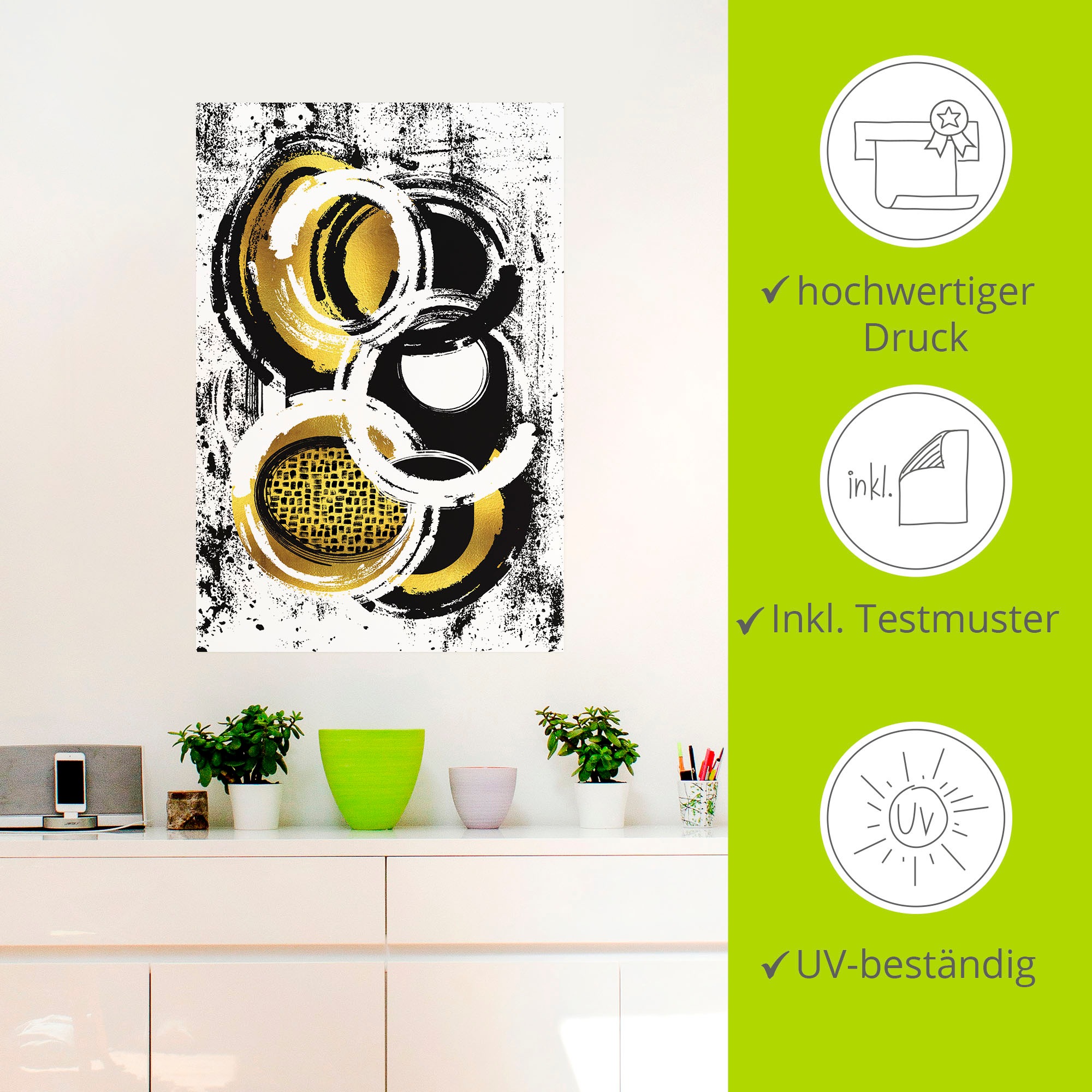 Artland Wandbild »Abstrakte Malerei Nr. 2 gold«, Muster, (1 St.), als Leinwandbild, Poster, Wandaufkleber in verschied. Größen