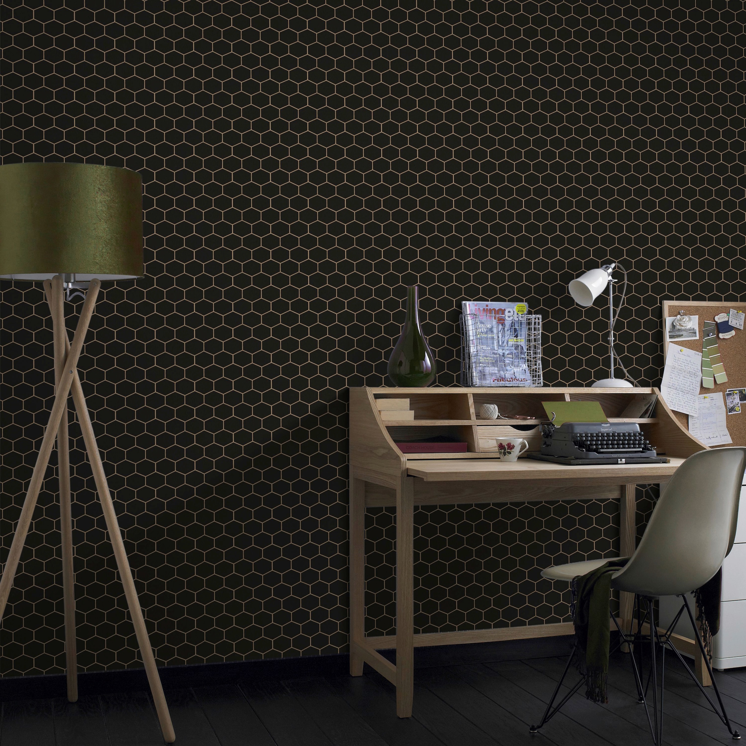 WOW Vliestapete »Hexagon Geo« geometrisch aufgeschäumt Schwarz - 10m x 52cm